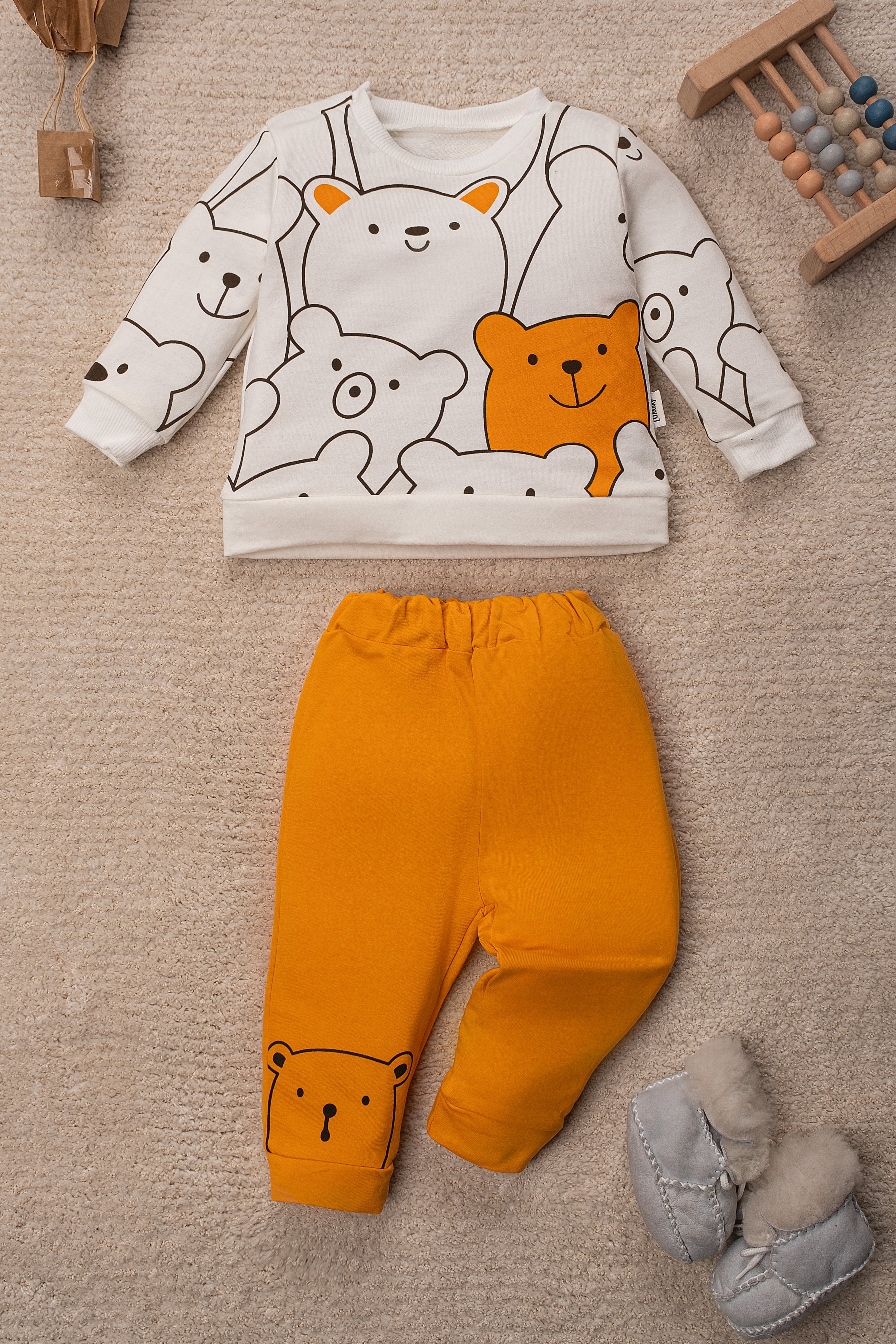 Bebek Takım Smile Bear Nose 2 Li Unisex Bebek Alt Üst Takım 3-24 Aylık