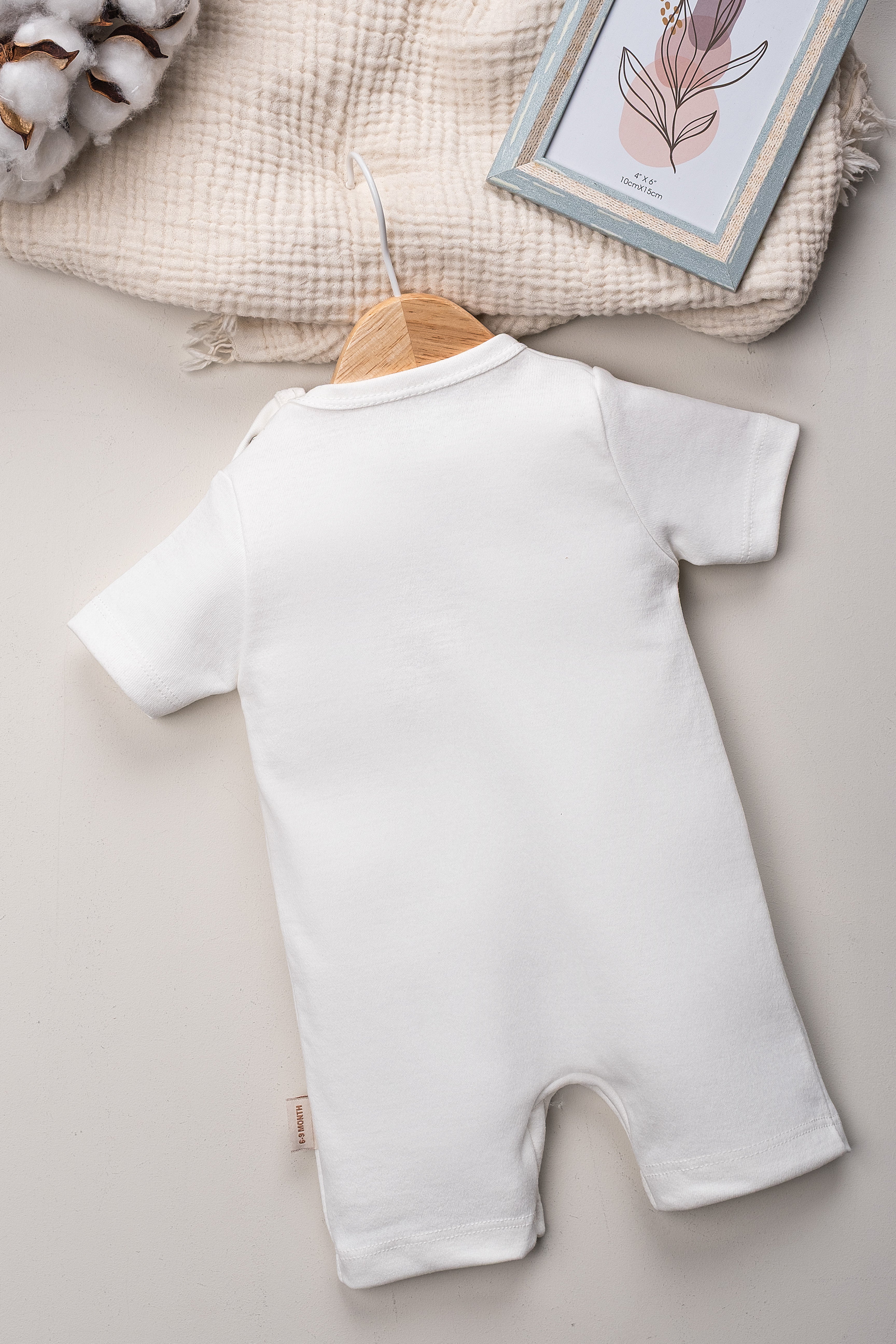 Unisex Organik Beyaz Anne Baba Baskılı Yandan Çıt Çıtlı 0-12 Ay Bebek Tulum