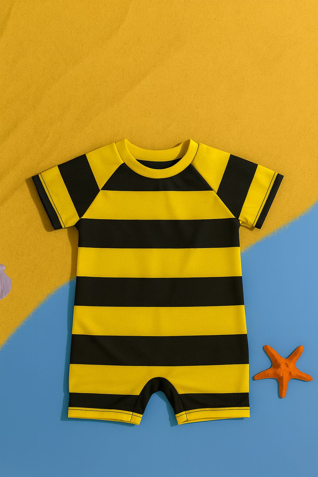 Unisex Çocuk Arı Desenli Mayo ve Bone Seti 1-5 Yaş