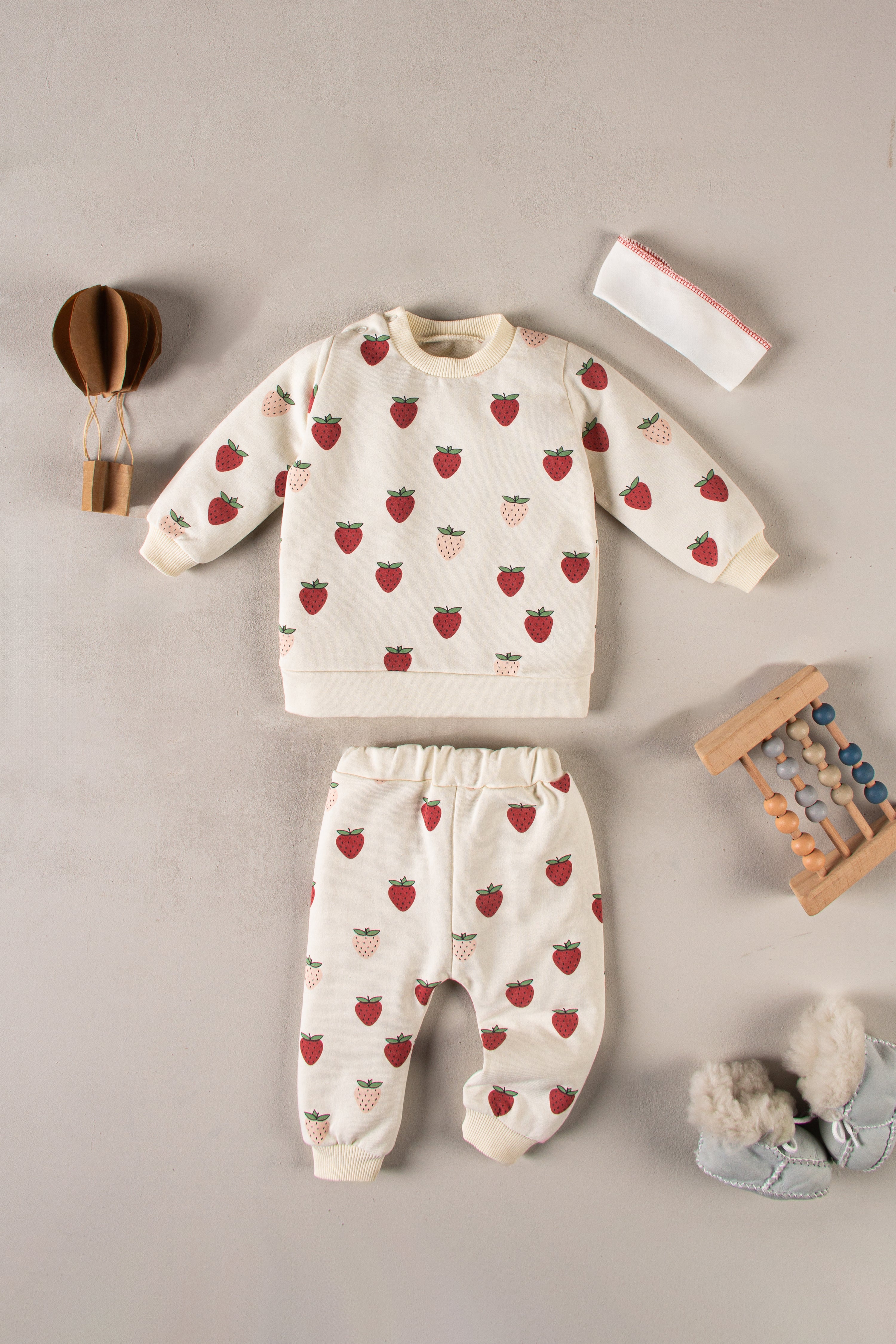 Bebek Takım Organik Kumaş Desenli 2'li Unisex Bebek Takım 0-24 Aylık