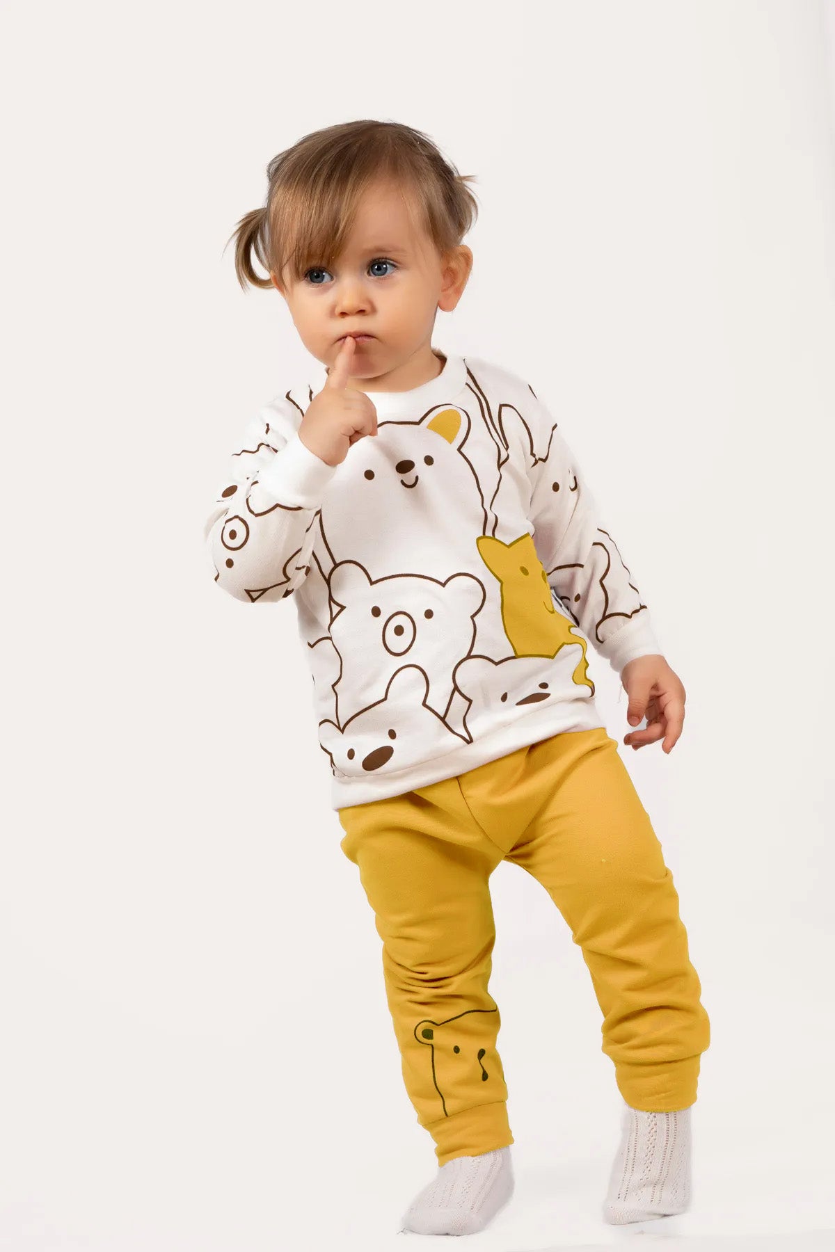 Bebek Takım Smile Bear Nose 2 Li Unisex Bebek Alt Üst Takım 3-24 Aylık