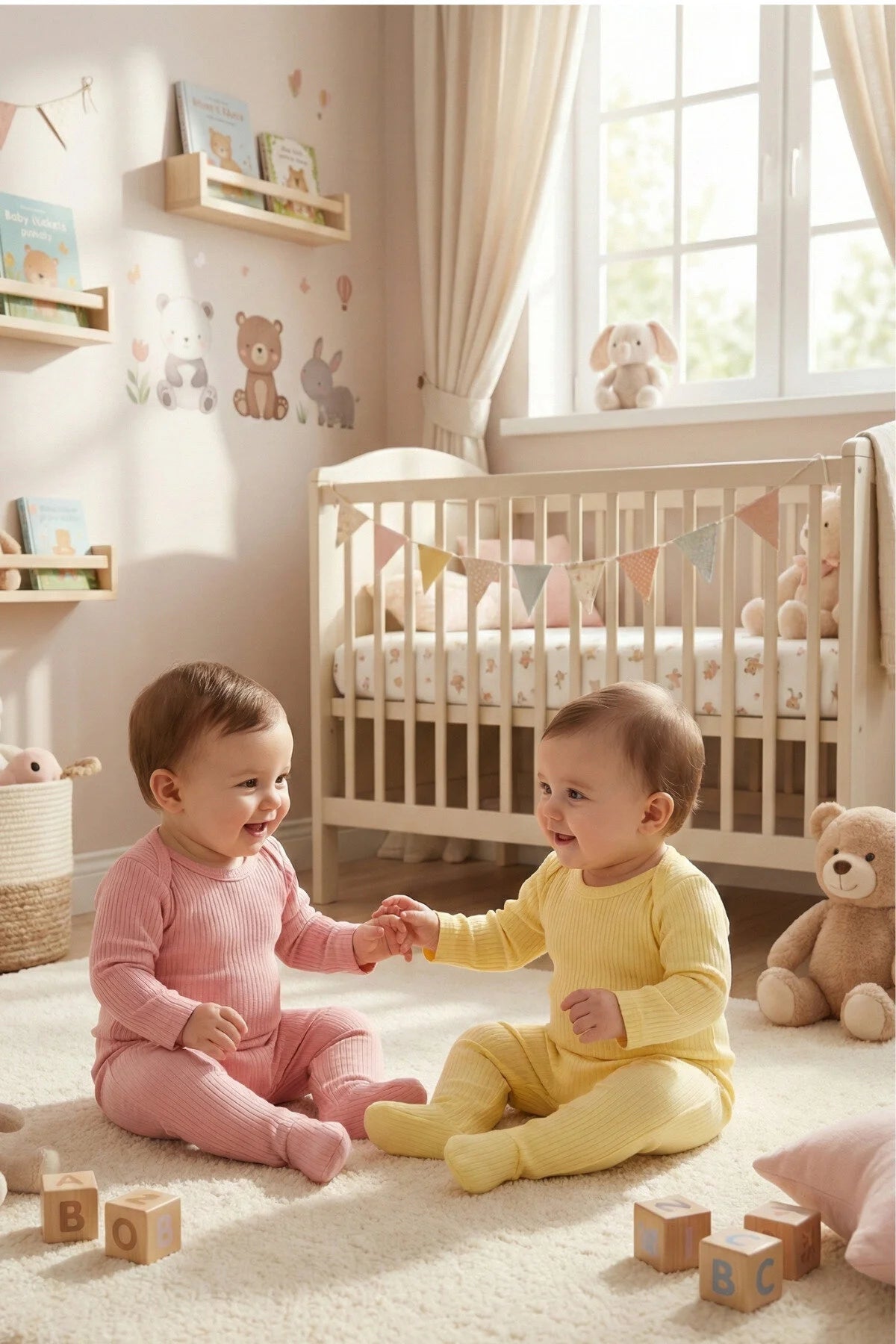 Bebek Organik Pamuklu 4 Parça 2’li Zıbın Body ve Patikli Alt Takım Seti
