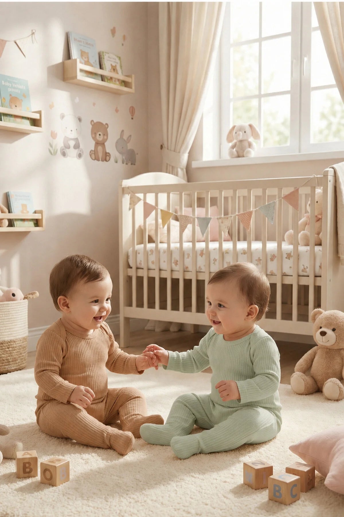 Erkek Bebek Organik Pamuklu 4 Parça 2’li Zıbın Body ve Patikli Alt Takım Seti (0-9 Ay)