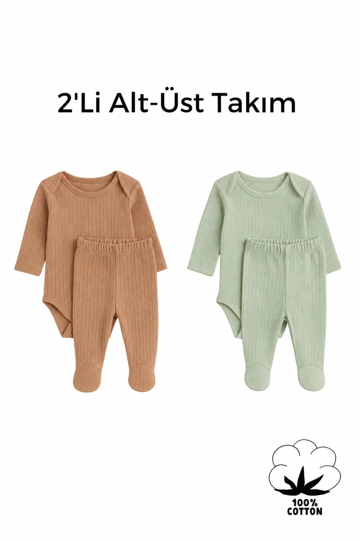 Erkek Bebek Organik Pamuklu 4 Parça 2’li Zıbın Body ve Patikli Alt Takım Seti (0-9 Ay)