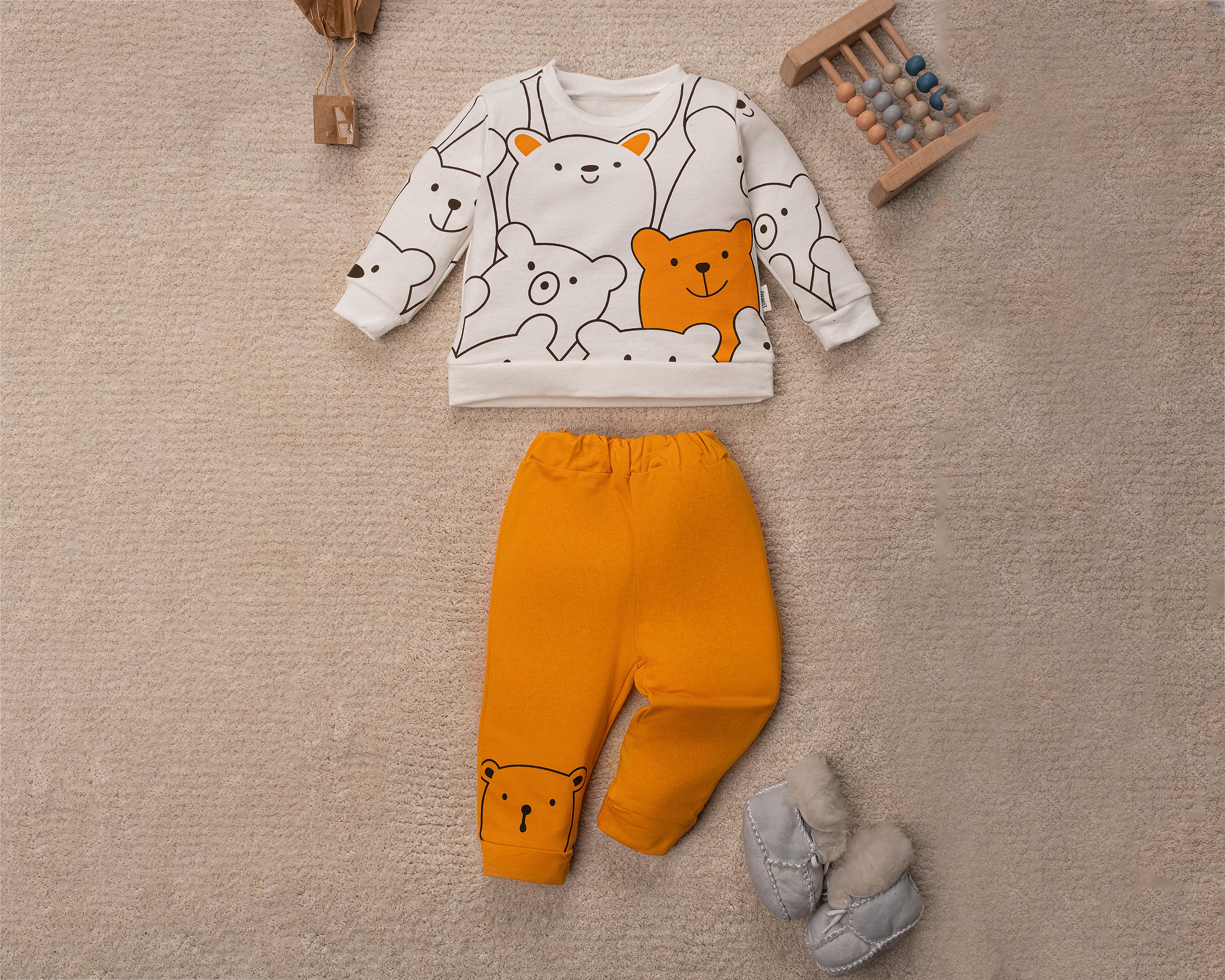 Bebek Takım Smile Bear Nose 2 Li Unisex Bebek Alt Üst Takım 3-24 Aylık