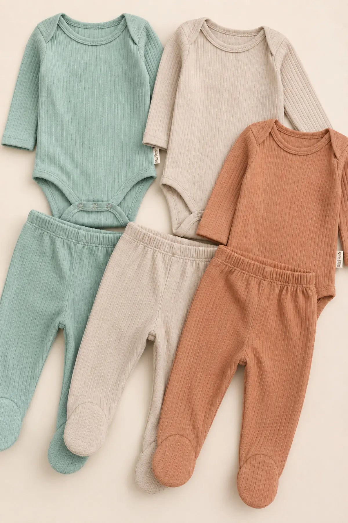 Bebek Organik Pamuklu Zıbın Body ve Patikli Alt 6 Parça 3’lü Set Bebek Takımı