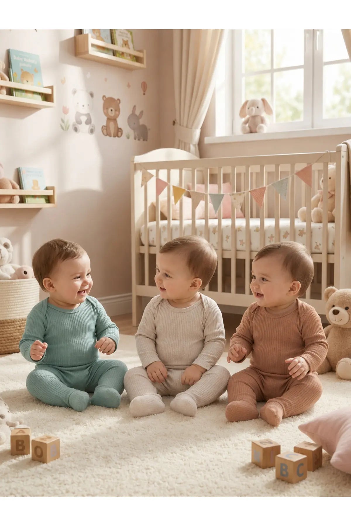 Bebek Organik Pamuklu Zıbın Body ve Patikli Alt 6 Parça 3’lü Set Bebek Takımı