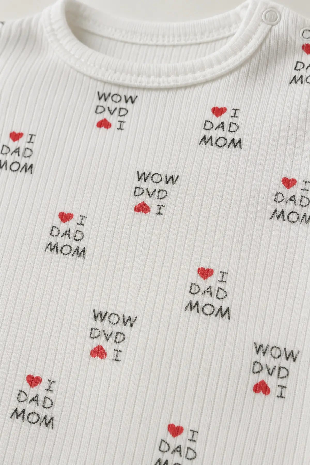 Unisex Bebek Organik Pamuklu Yazlık Kısa Kollu Fitilli Mom Dad Desenli Tulum 0-12 Ay