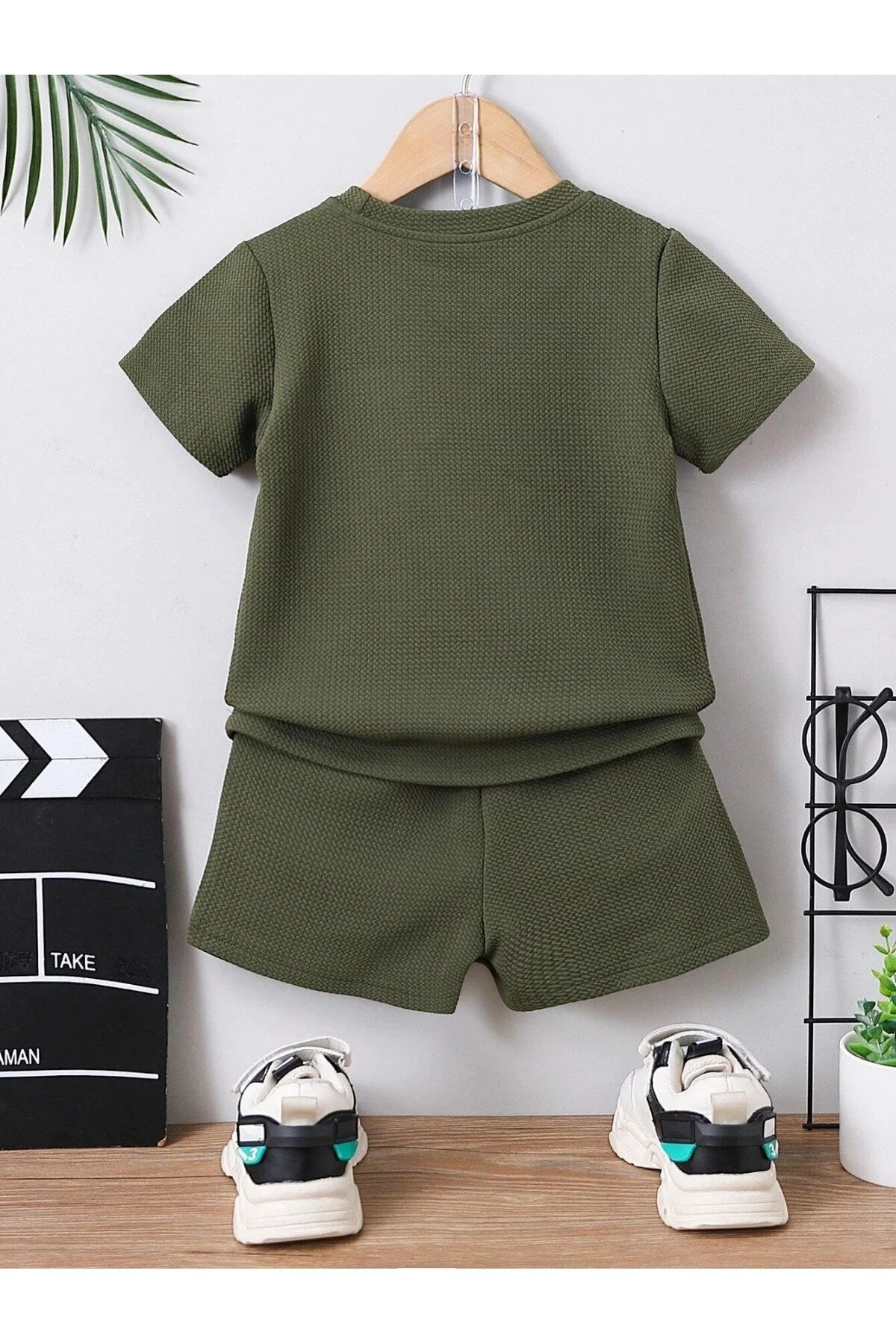 Unisex Pamuklu Waffle Kumaş Cep Detaylı Yazlık 2'li Takım