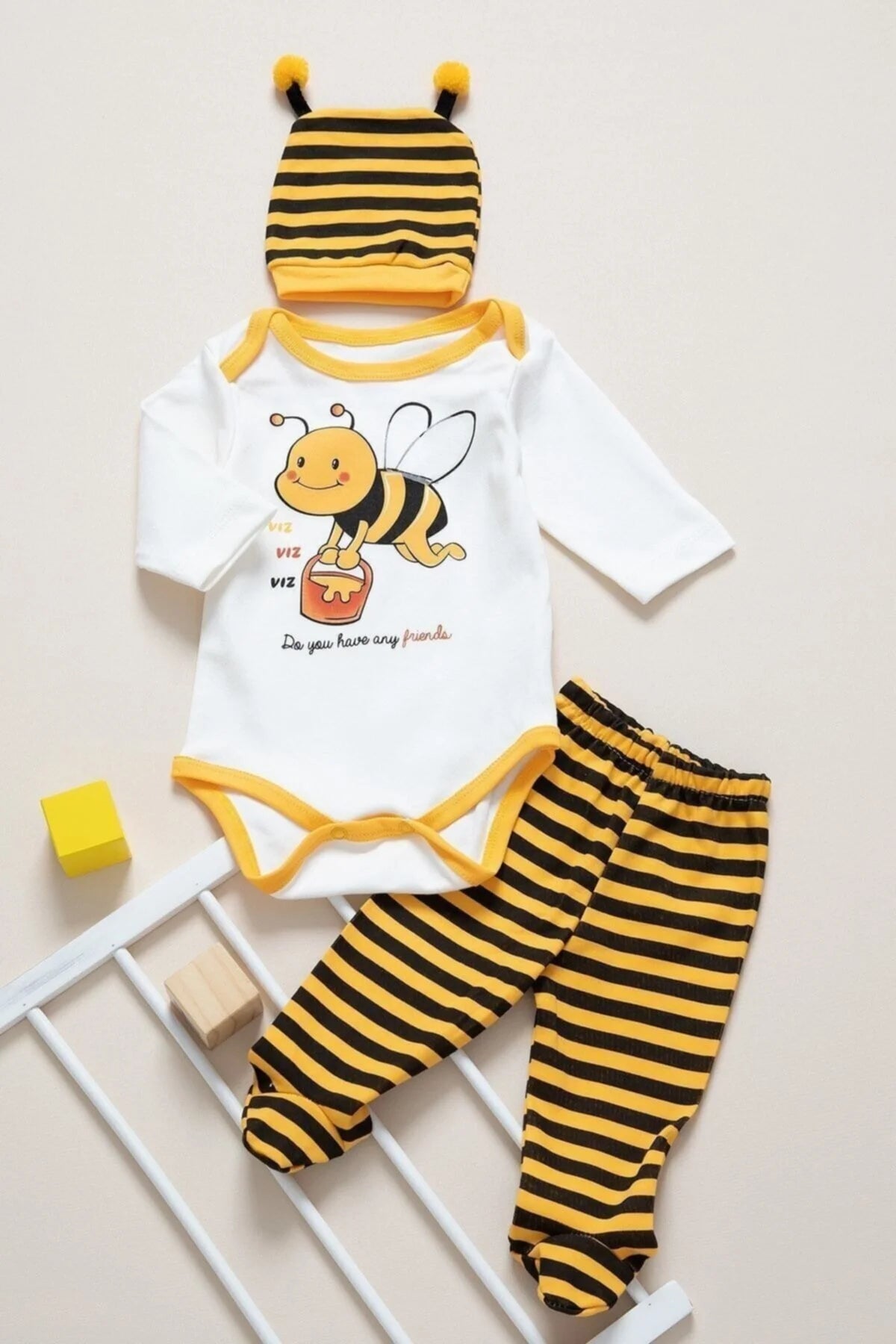 Unisex Bebek Arı Zıbın Takımı 3'lü Takım