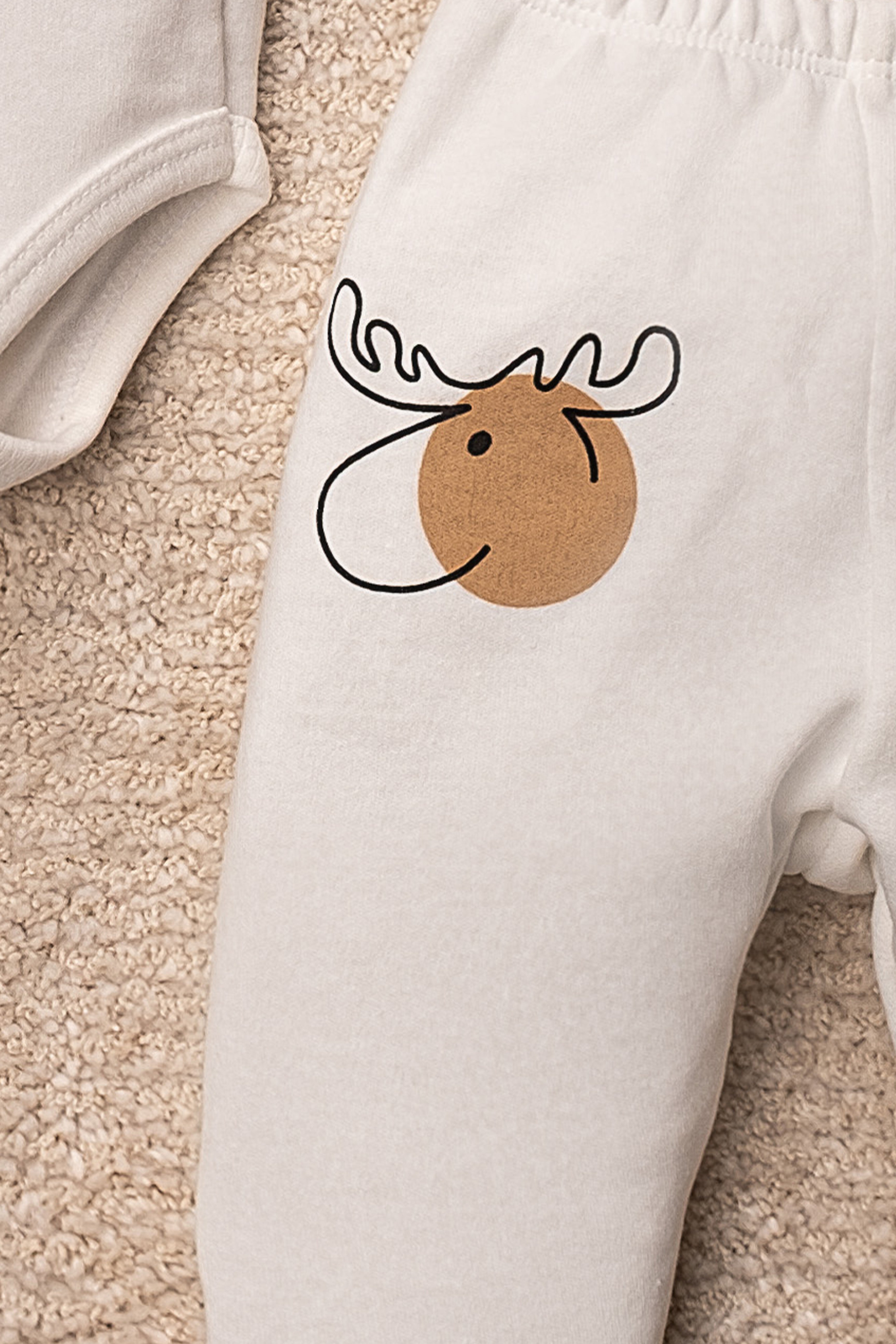 Bebek Takım Geyik Desenli 6 Parça 3'lü Set Bebek Takımı 0-9 Aylık