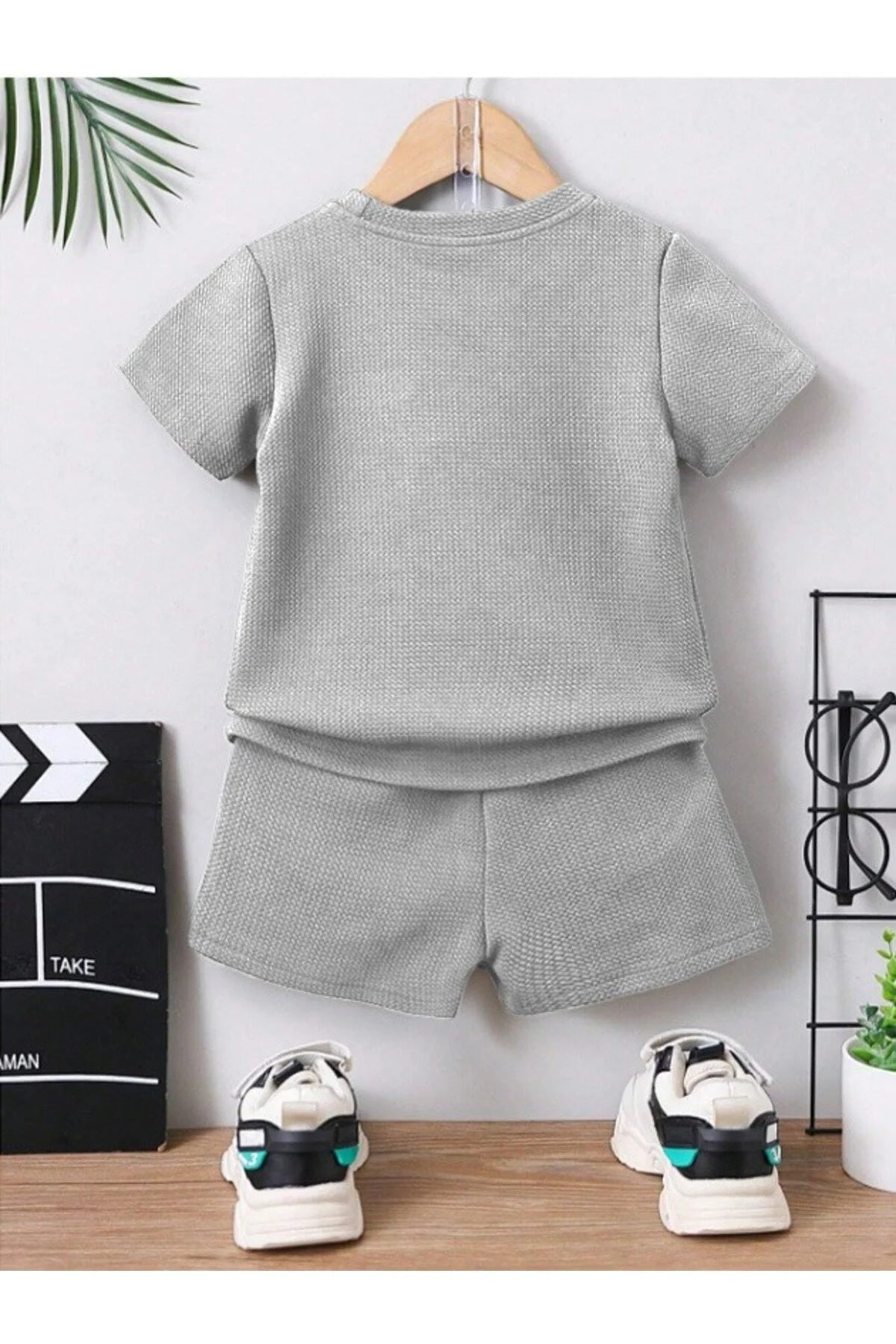 Unisex Pamuklu Waffle Kumaş Cep Detaylı Yazlık 2'li Takım (Copy)