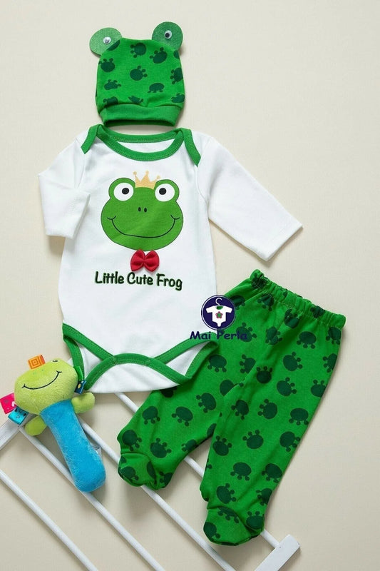 Unisex Bebek Kurbağa Zıbın Takımı 3'lü Takım