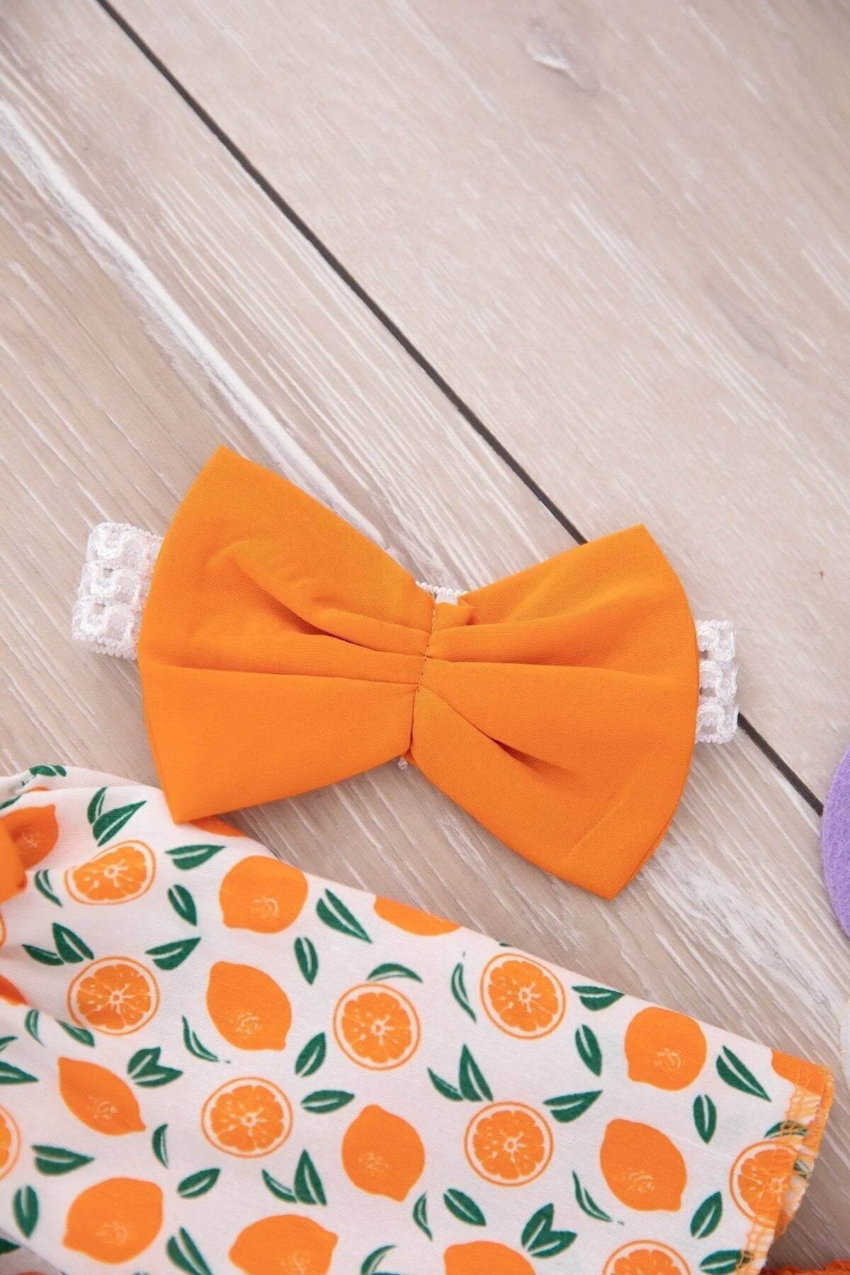 Mandalina Baskılı Turuncu Kız Bebek Takım