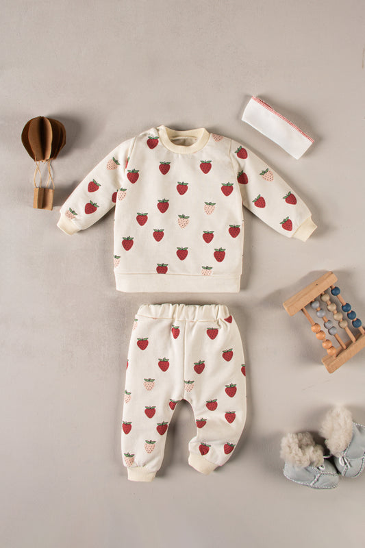 Bebek Takım Organik Kumaş Desenli 2'li Unisex Bebek Takım 0-24 Aylık