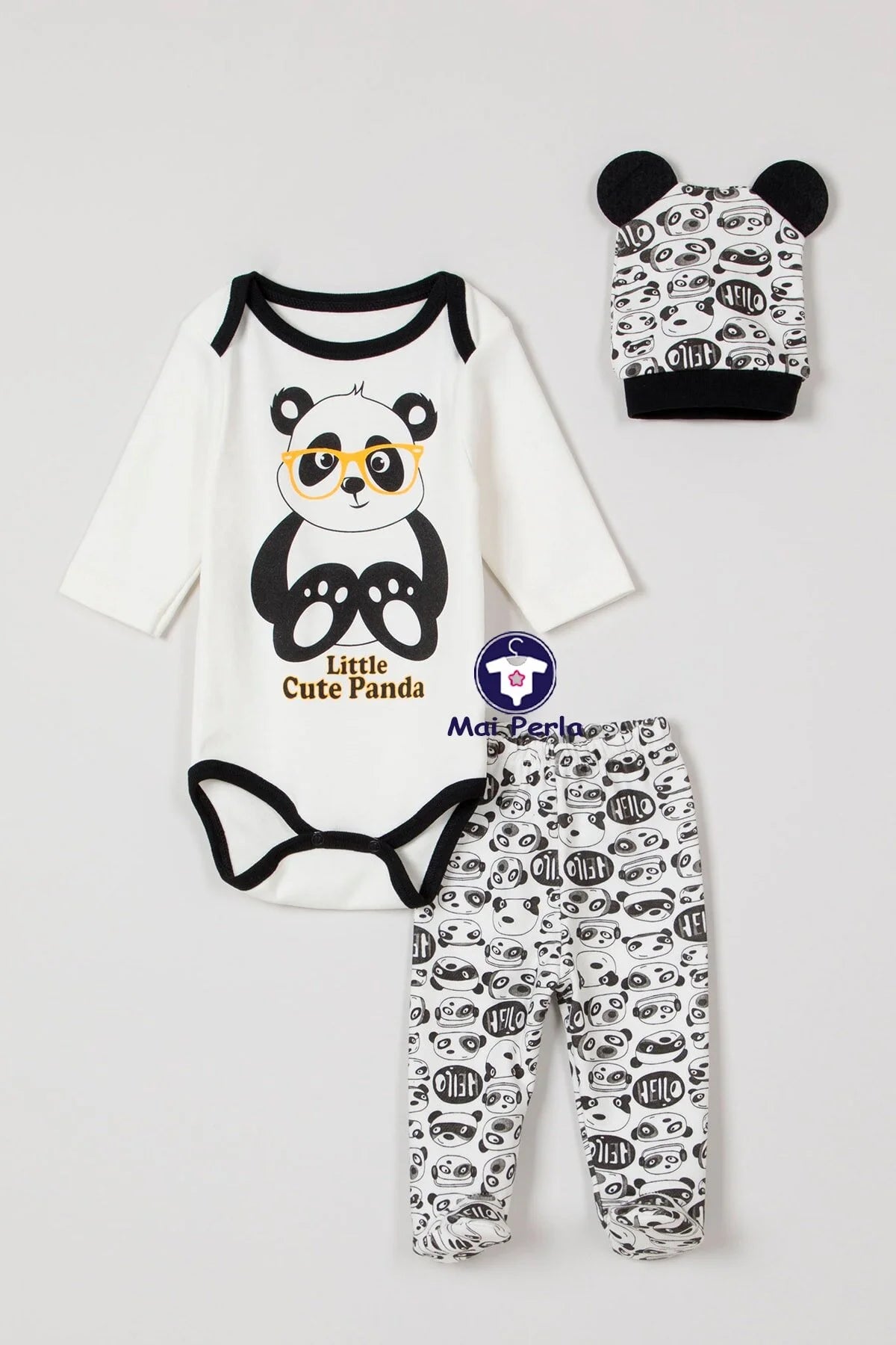 Unisex Bebek Panda Zıbın Takımı 3'lü Takım