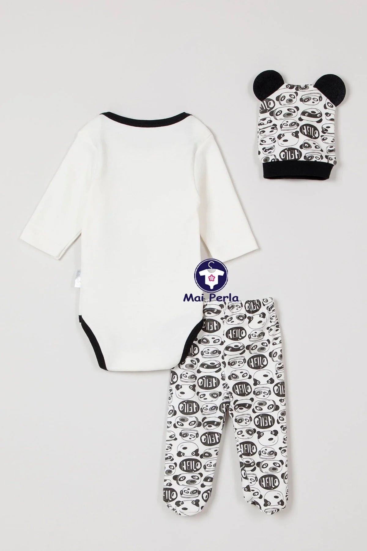 Unisex Bebek Panda Zıbın Takımı 3'lü Takım