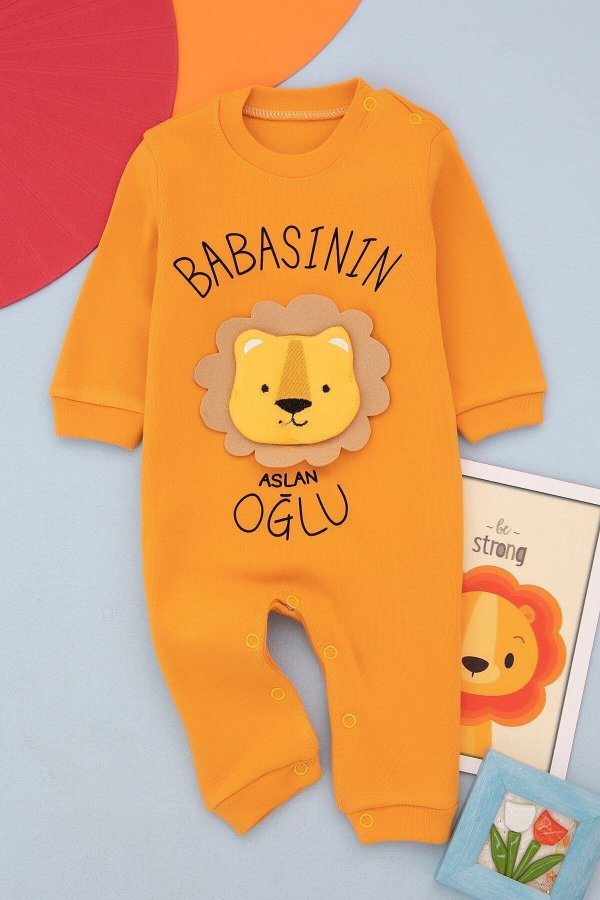 Babasının Aslan Oğlu Baskılı Gri Erkek Bebek Tulum