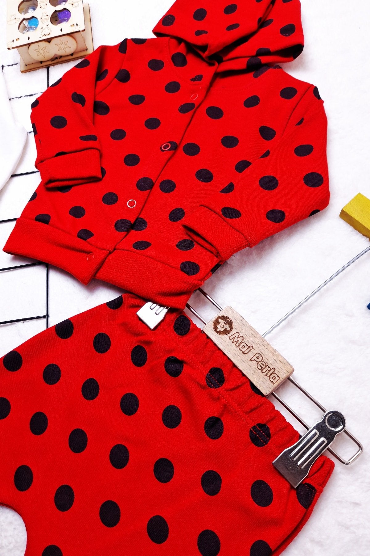 Uğur Böceği Desenli 3'lü Unisex Bebek Takım