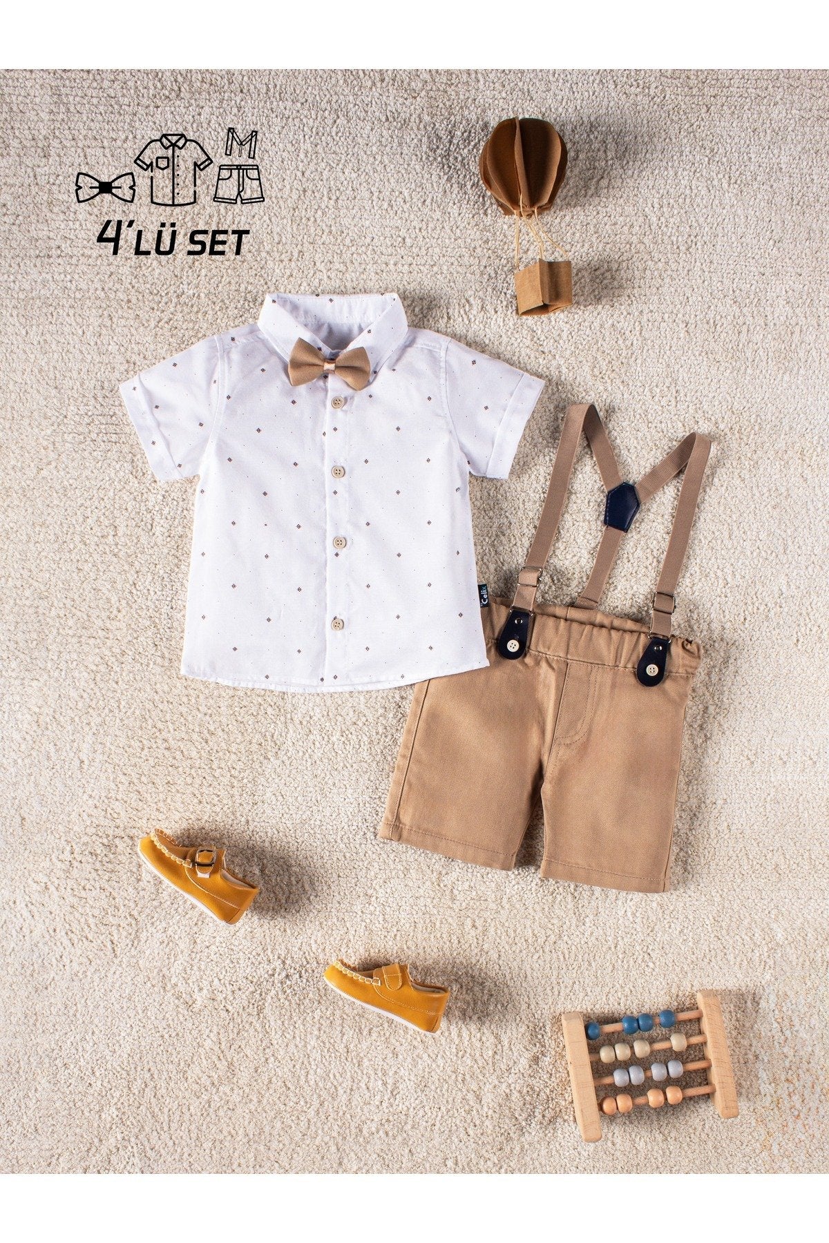 4 Parça Yazlık Erkek Çocuk Gömlekli Slopetli Özel Gün Takım