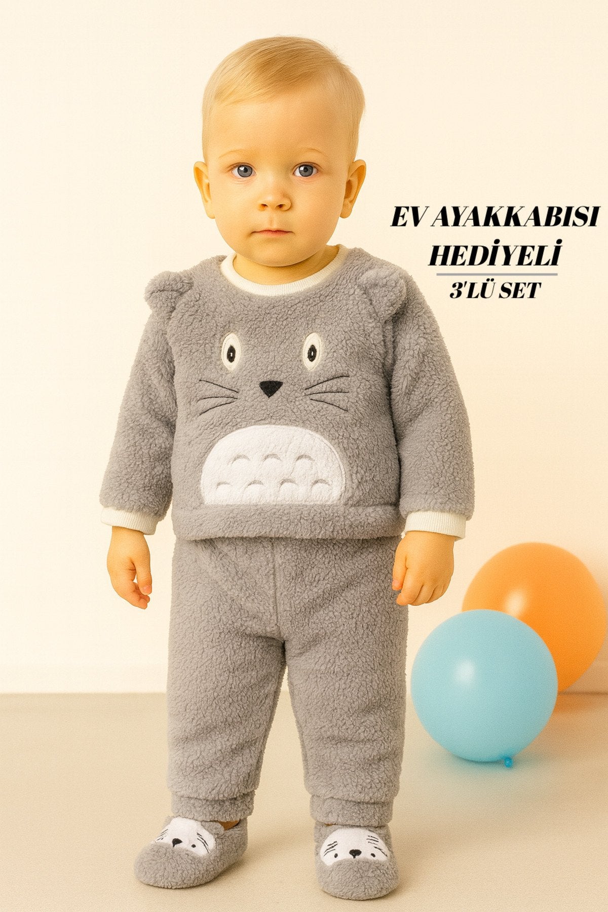 Panda Nakışlı Welsoft Peluş 3'lü Bebek Takım