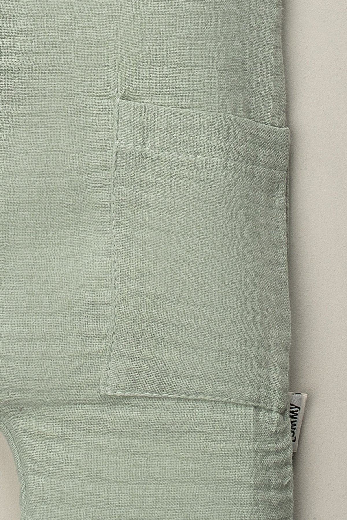 Organik Müslin Yazlık Naturel Cepli Bebek Tulum