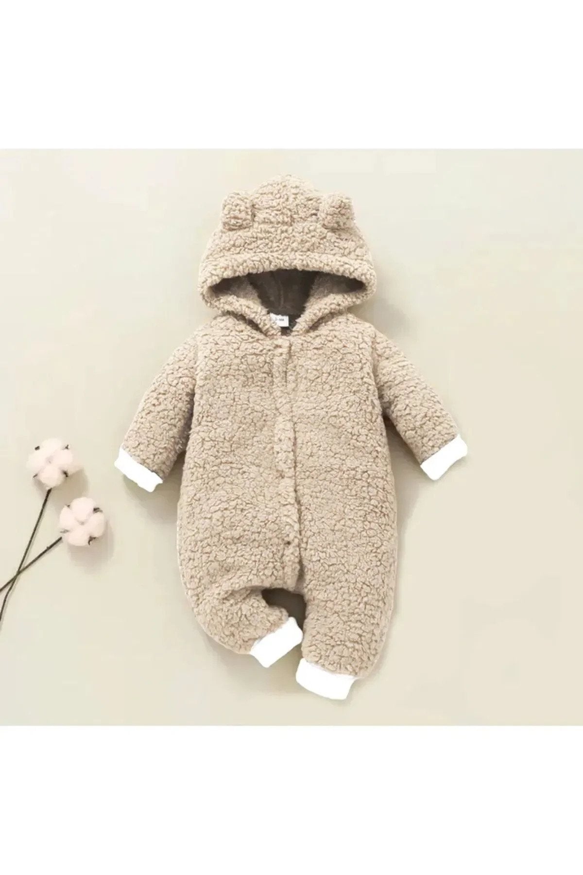 Kışlık Unisex Ayıcık Kulaklı Peluş Bebek Tulum (3-12 Ay)