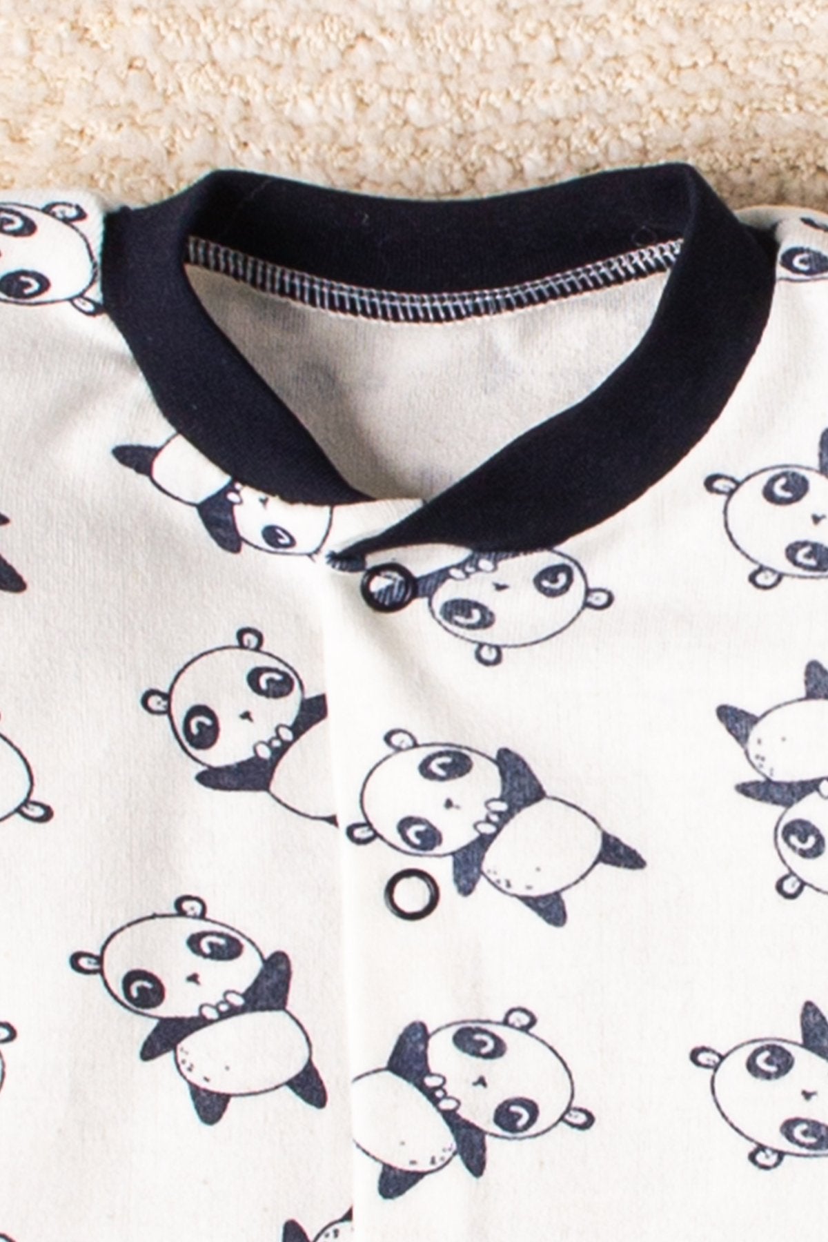 Unisex 3'lü Pamuklu Panda Desenli Çıtçıtlı Patikli Yenidoğan Tulum Seti
