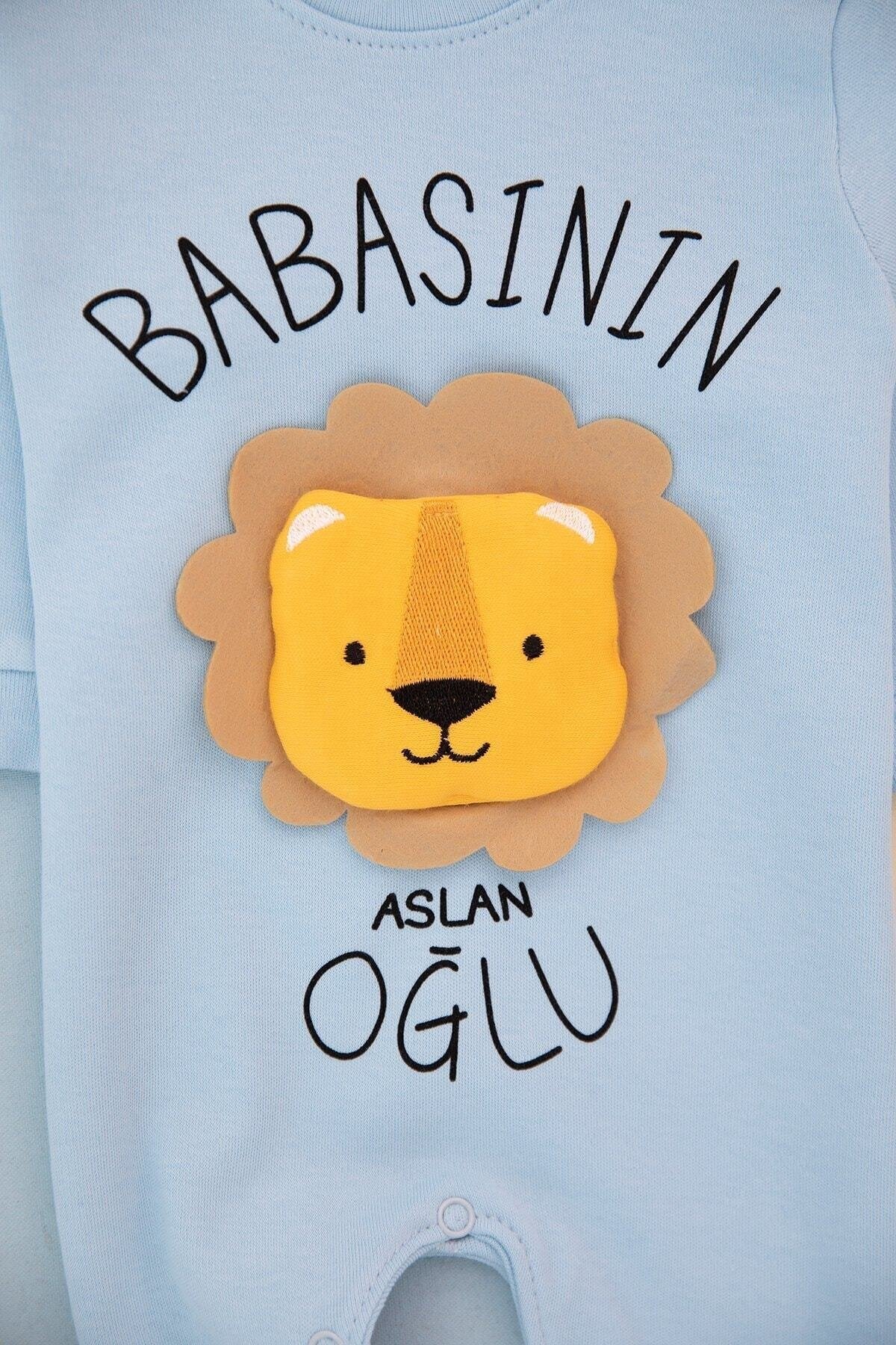 Babasının Aslan Oğlu Baskılı Gri Erkek Bebek Tulum