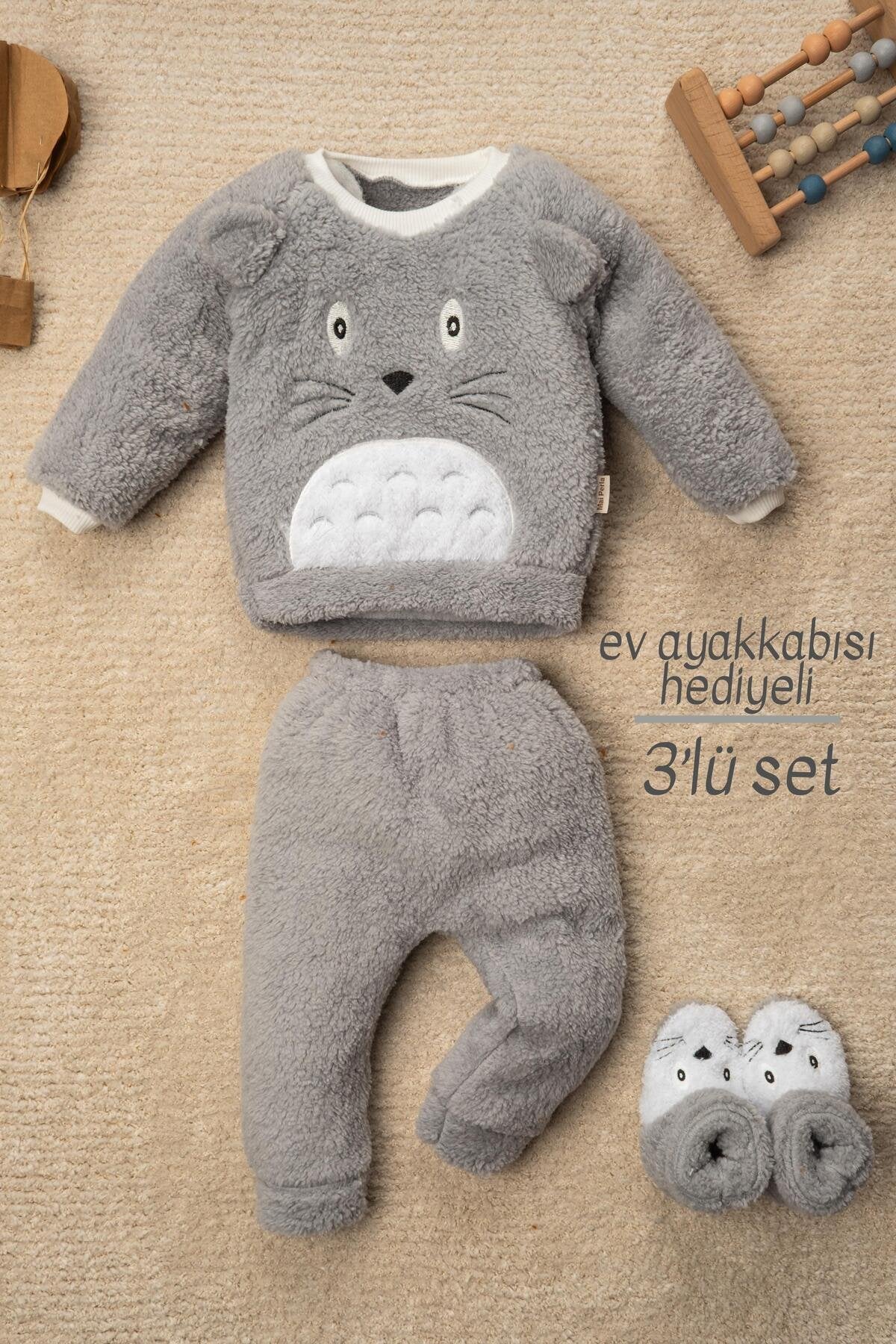 Panda Nakışlı Welsoft Peluş 3'lü Bebek Takım