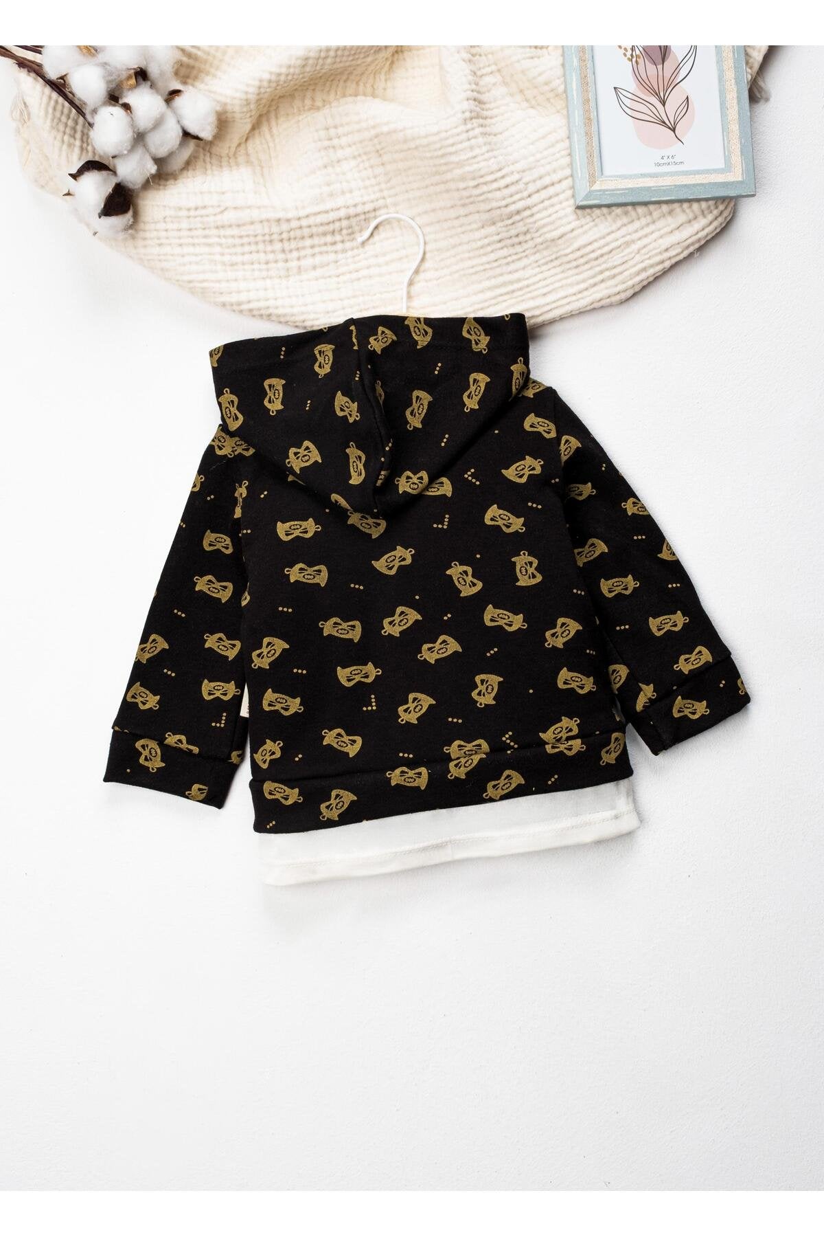 Erkek Bebek Takım Batman Desenli Uzun Kollu Pamuklu Fermuarlı Kapşonlu Bebek Takım 6-24 Ay