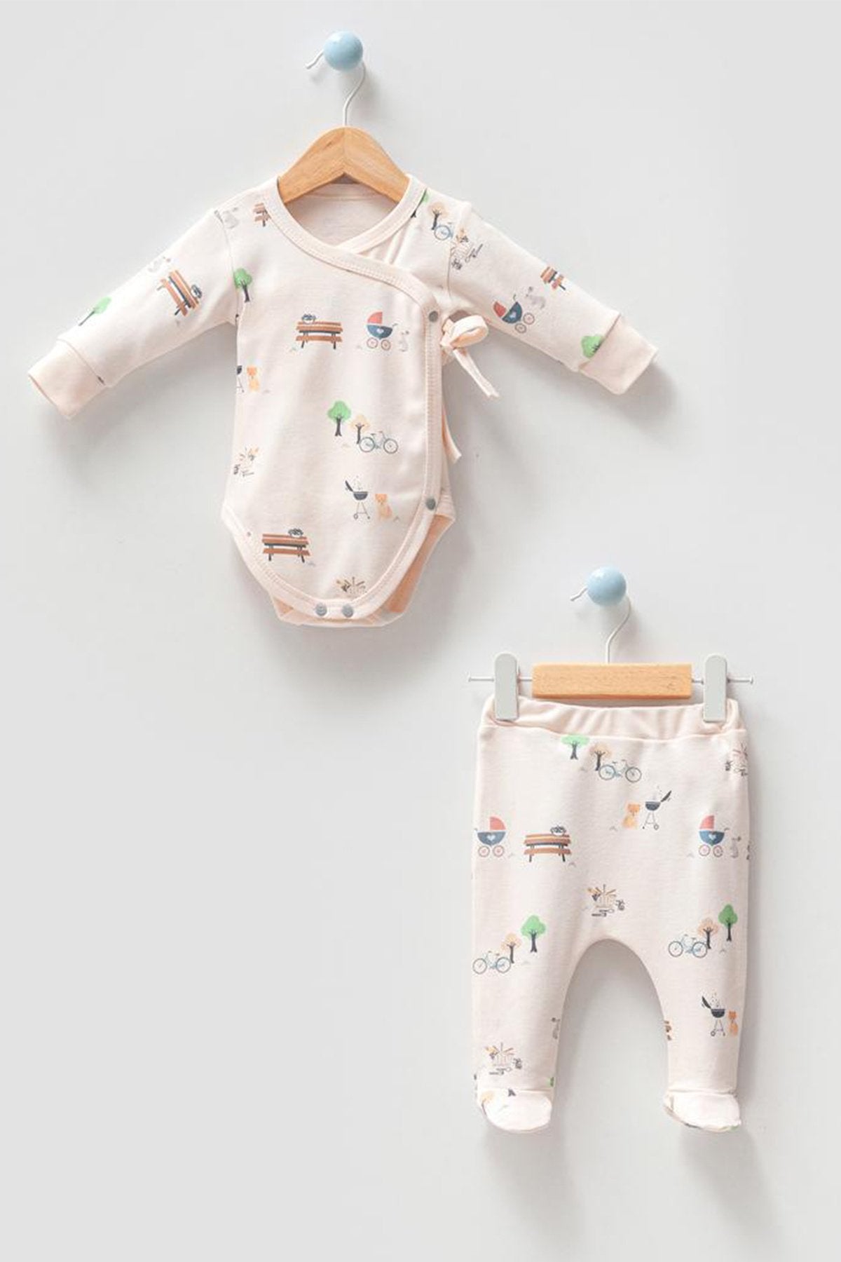 Organik Kumaş Kruvaze Kalıp 2'li Unisex Bebek Takım