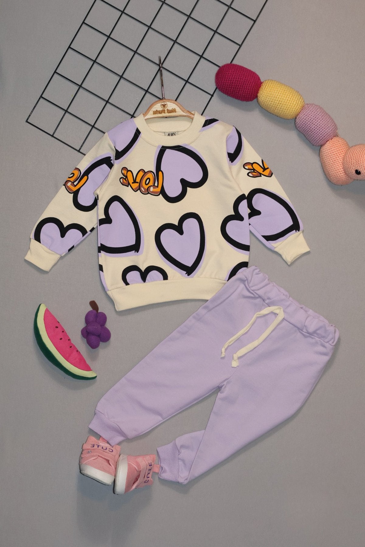 Love Yazılı Kalp Desenli 2'li Bebek Takım