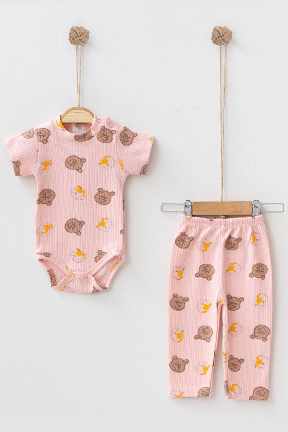 Ayıcık Desenli Çıt Çıtlı 2'li Bebek Takım
