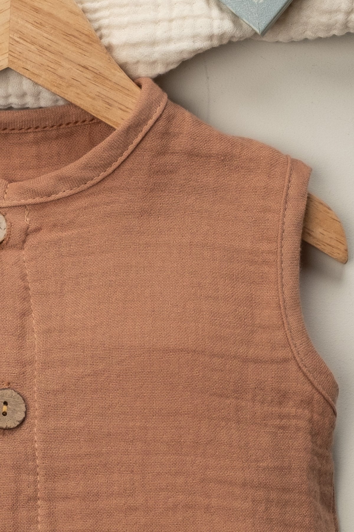 Organik Müslin Yazlık Naturel Cepli Bebek Tulum