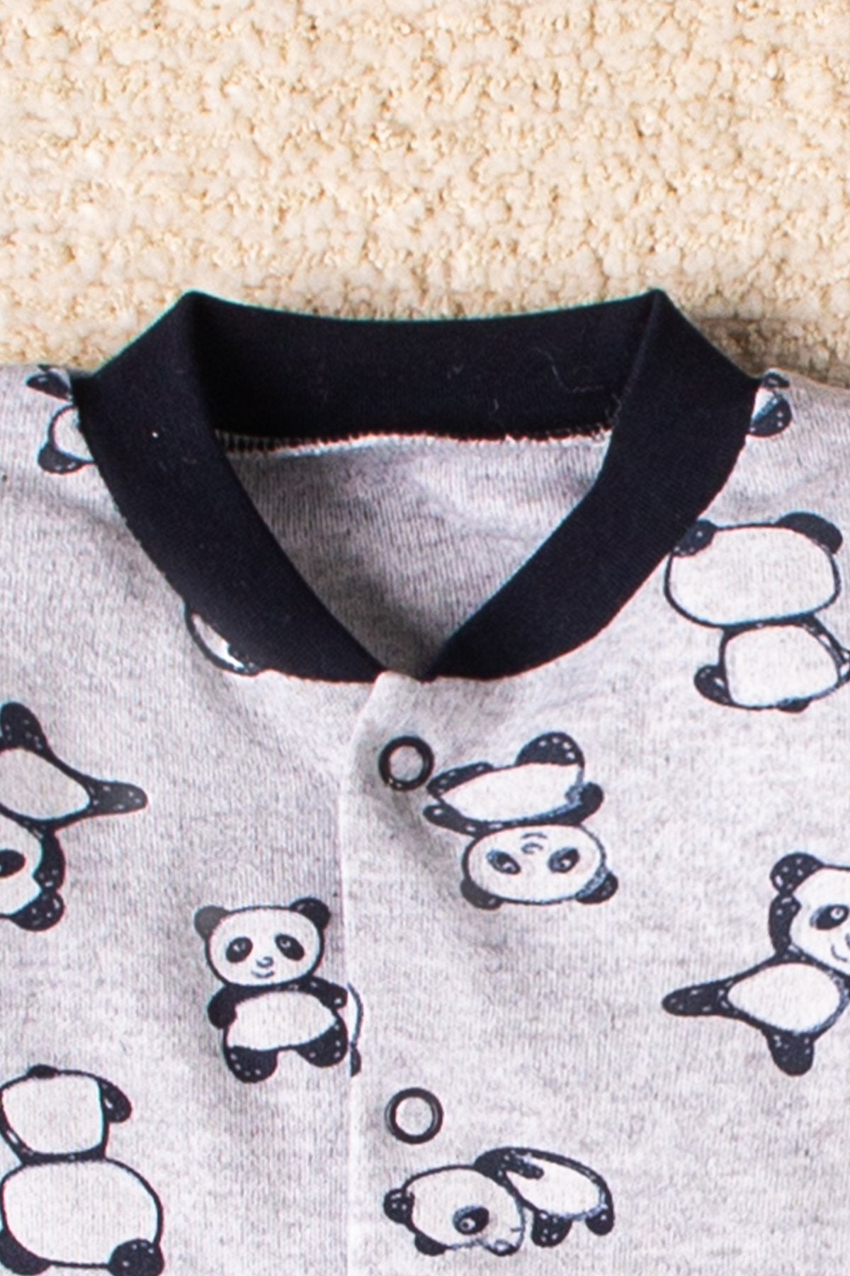 Unisex 3'lü Pamuklu Panda Desenli Çıtçıtlı Patikli Yenidoğan Tulum Seti