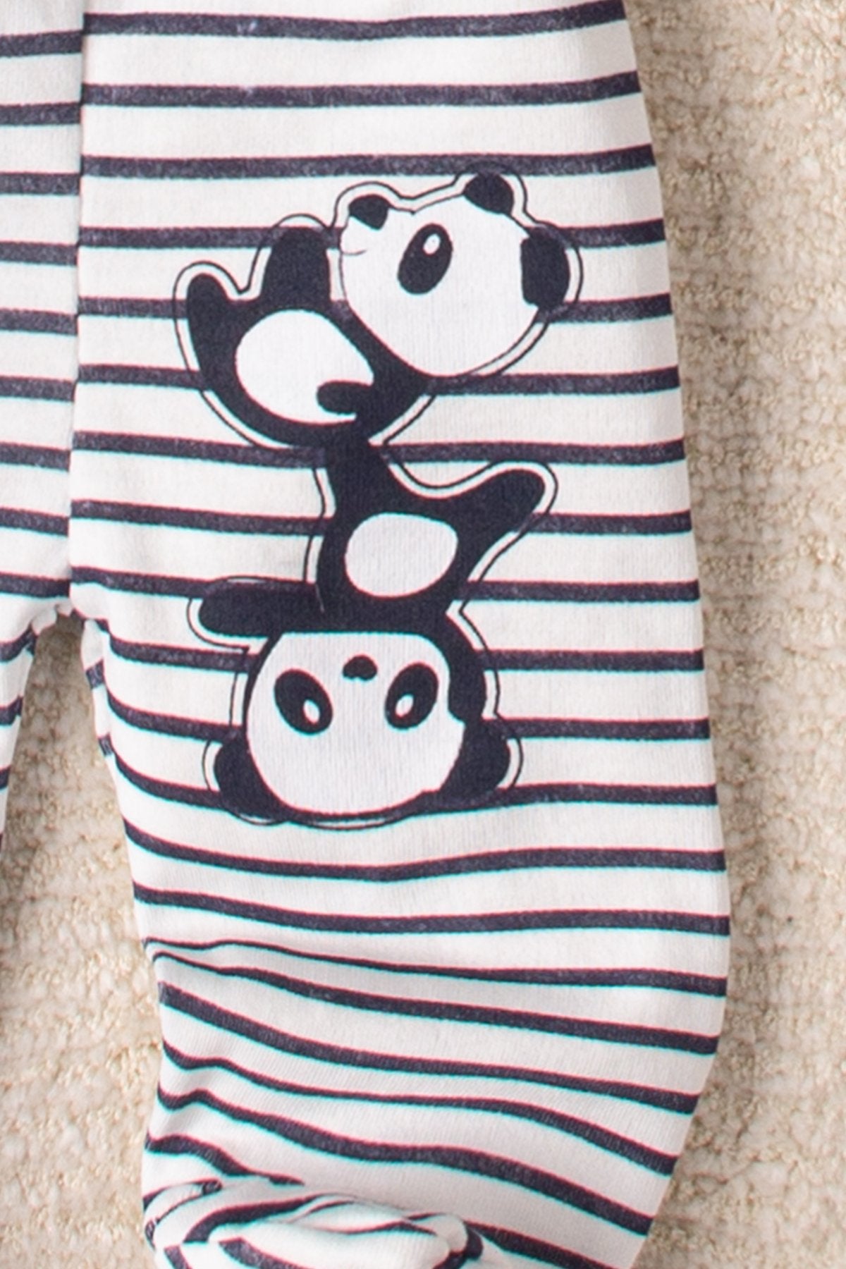 Erkek Renkli Panda Desenli 3 Set 6 Parça Çıtçıtlı Bebek Takım