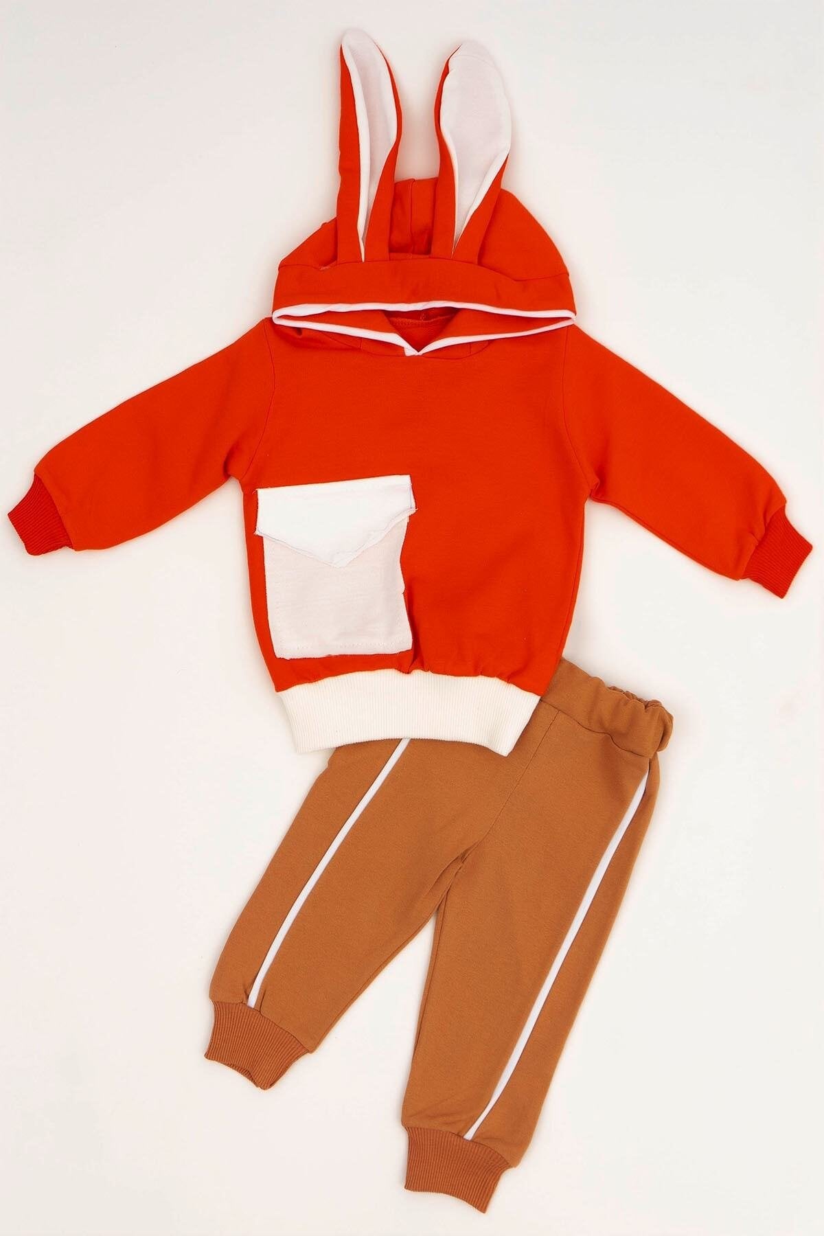 Tavşan Kulaklı Cepli 2 Li Unisex Bebek Takım Alt Üst