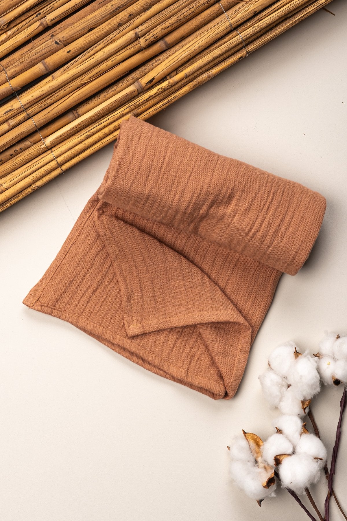 4 Kat Müslin Organik Pamuk 90x90 Naturel Bebek Çocuk Battaniye