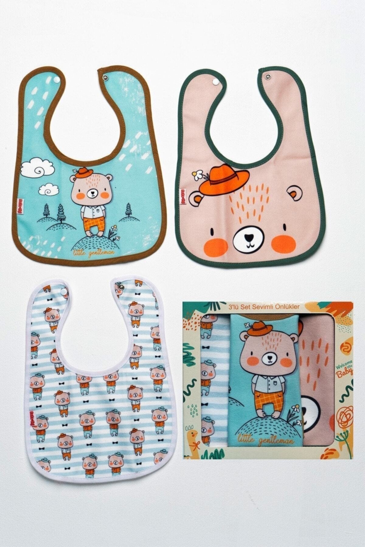 Little Gentleman Temalı Kare 3 Parça Microfiber Mama Önlüğü Kendi Kutusunda (su Geçirmez) Çıtçıtlı