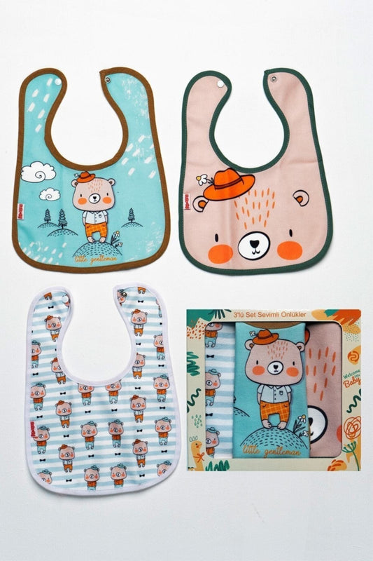 Little Gentleman Temalı Kare 3 Parça Microfiber Mama Önlüğü Kendi Kutusunda (su Geçirmez) Çıtçıtlı