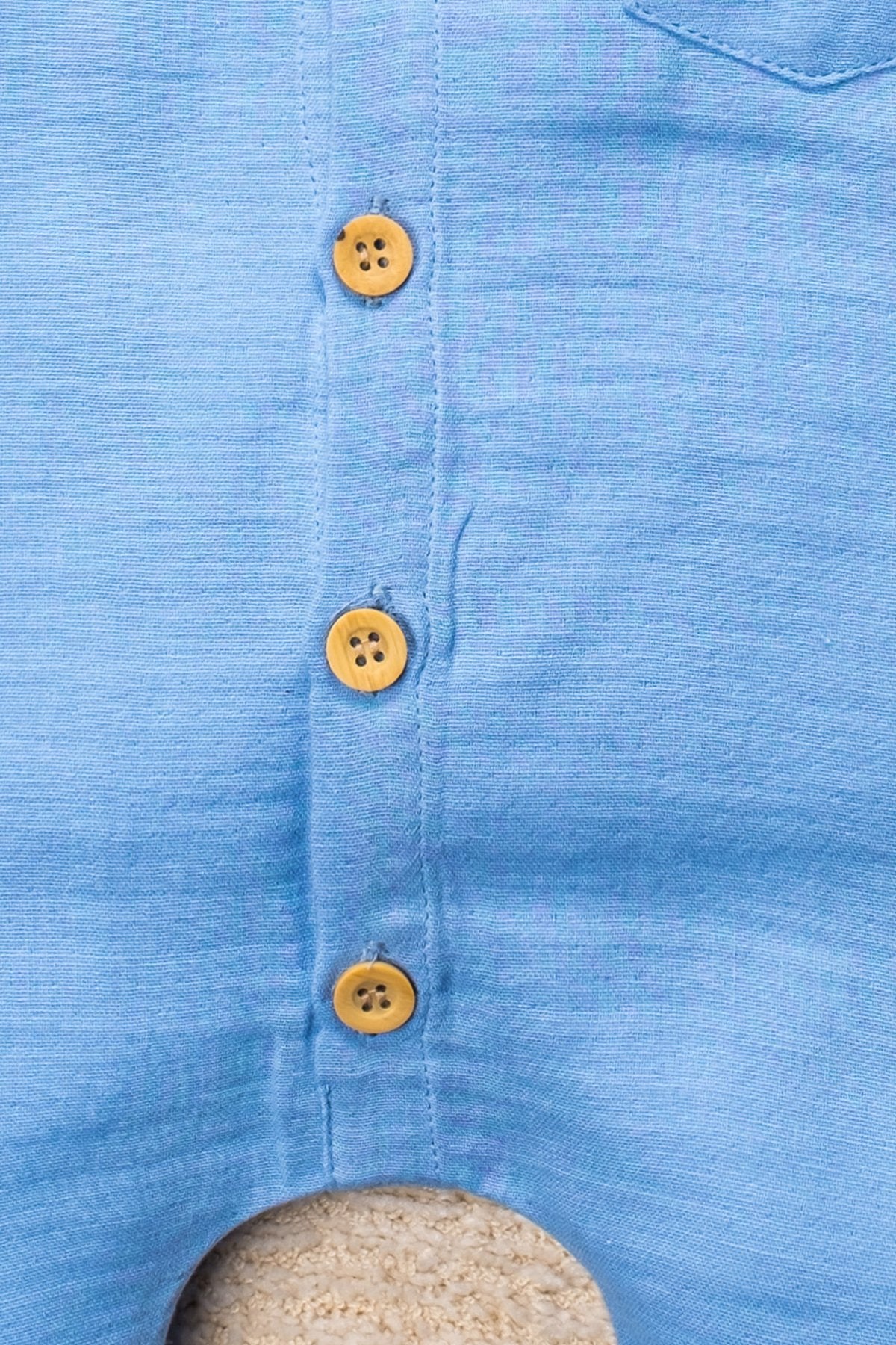 Organik Pamuk Müslin Kumaş Tahta Düğmeli Cepli Tulum