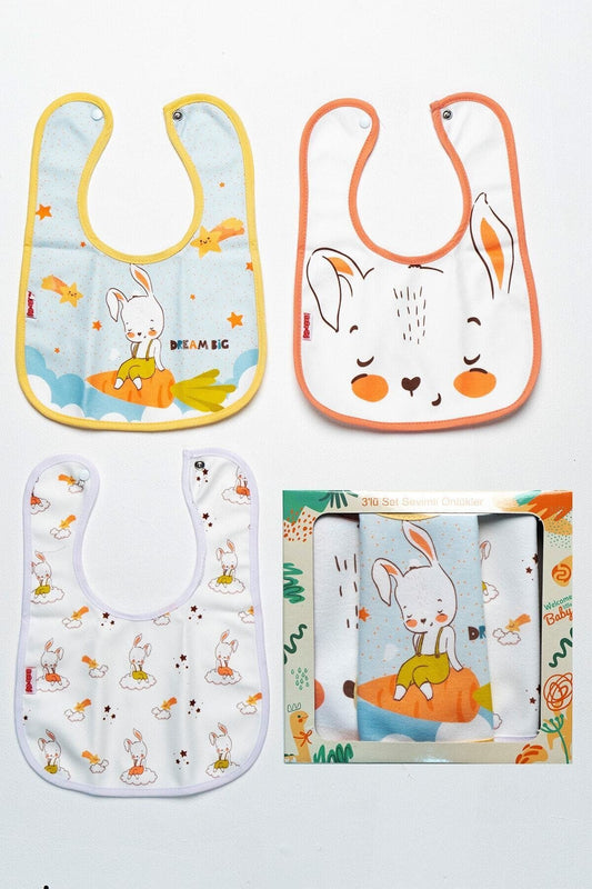 Rabbit Temalı Kare 3 Parça Microfiber Mama Önlüğü Kendi Kutusunda Çıtçıtlı