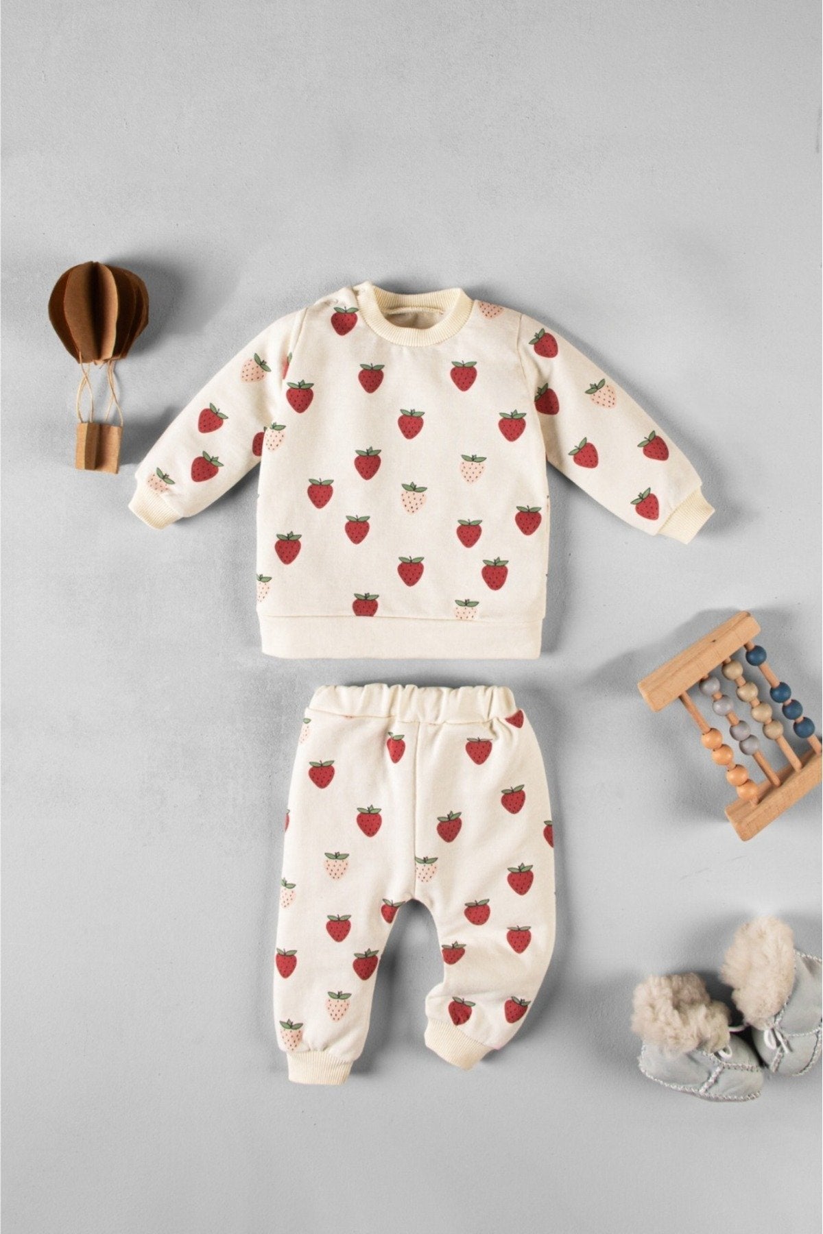 Organik Kumaş Desenli 2'li Unisex Bebek Takım