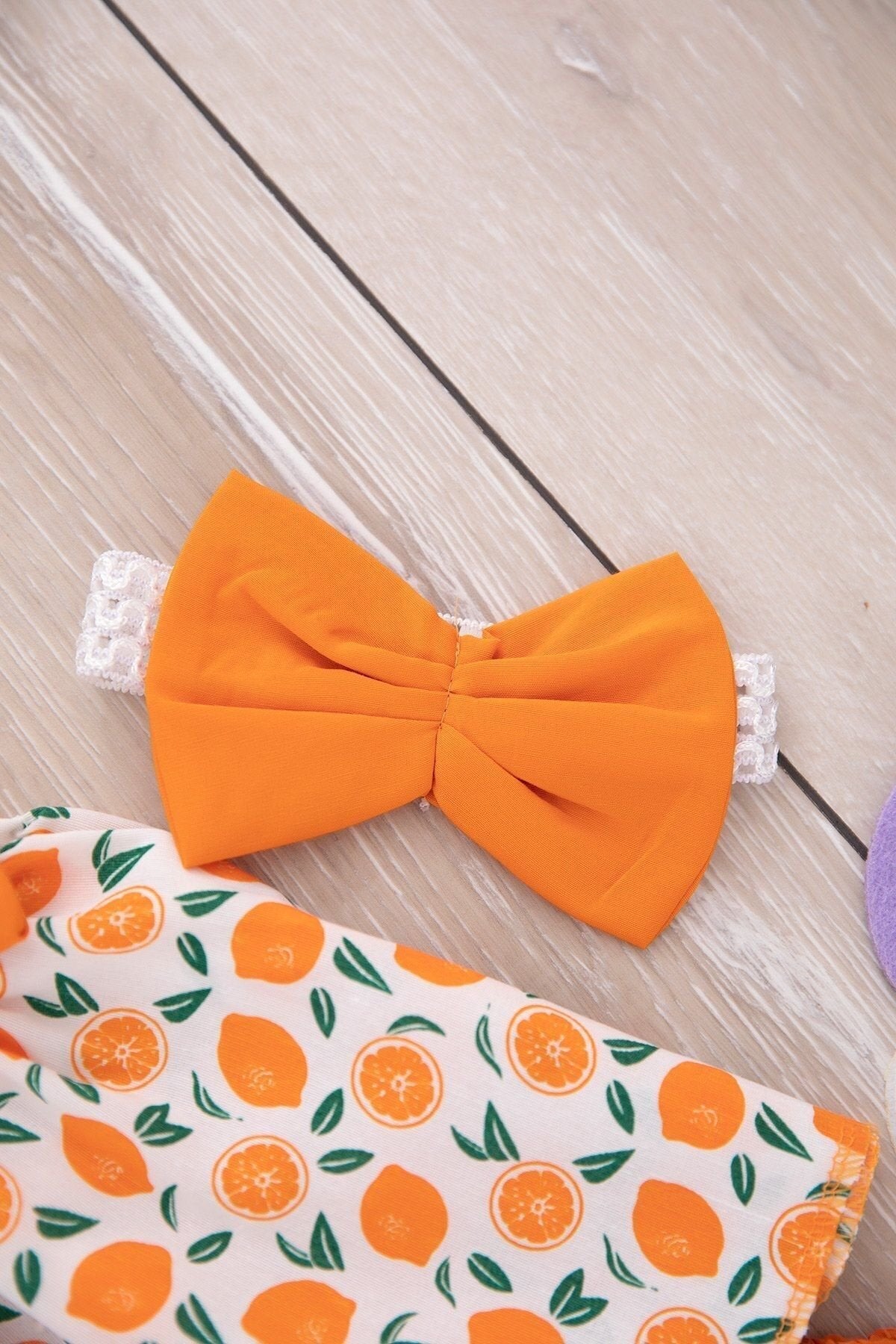 Mandalina Baskılı Turuncu Kız Bebek Takım
