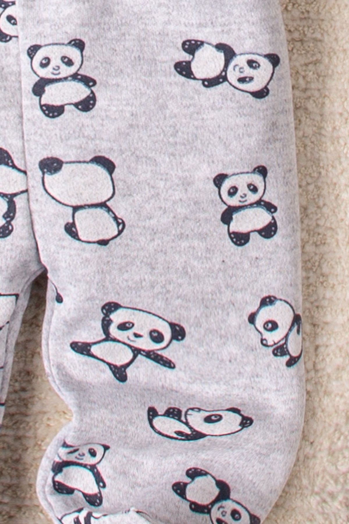 Erkek Renkli Panda Desenli 3 Set 6 Parça Çıtçıtlı Bebek Takım