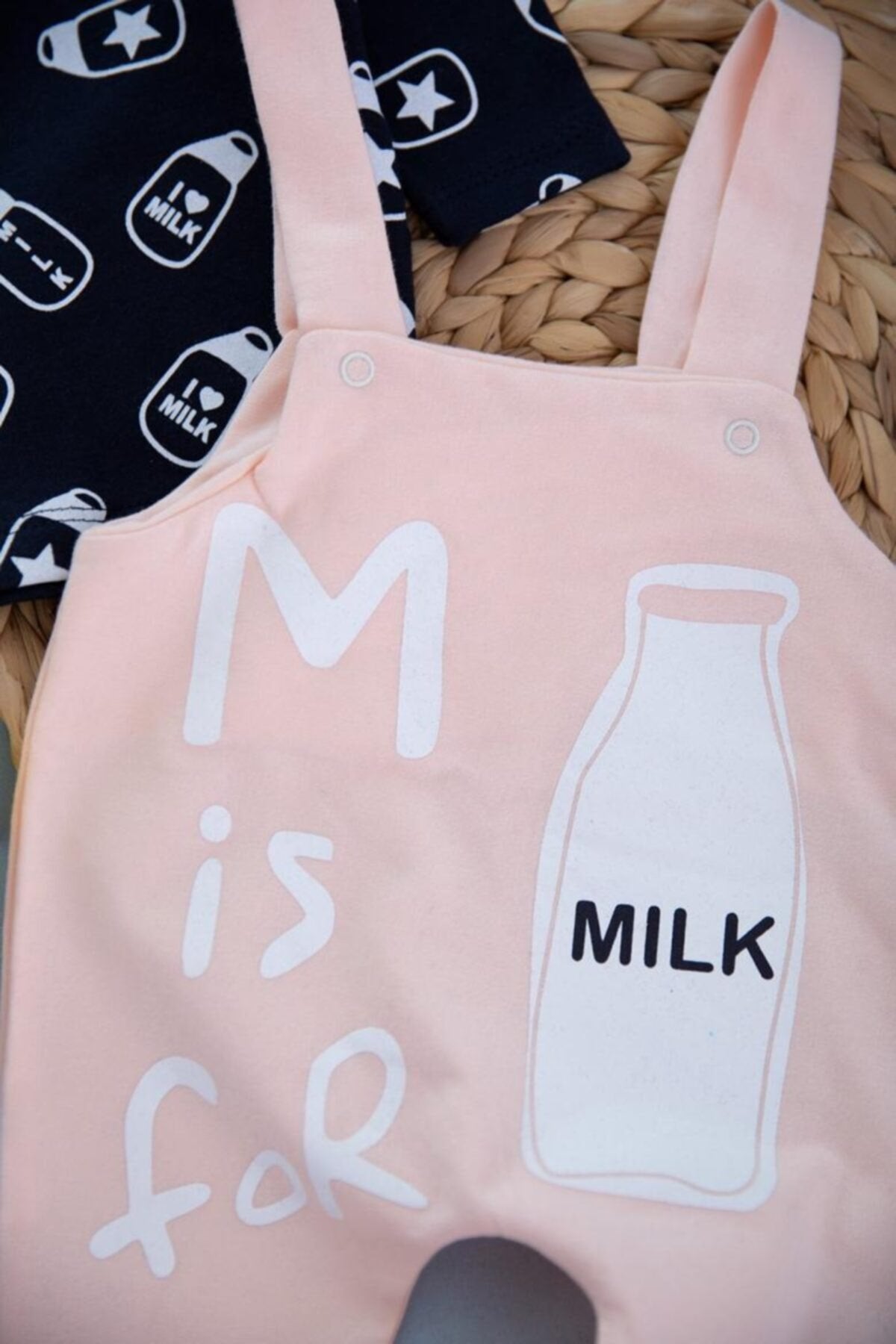 Milk Baskılı Bebek Salopet Takım