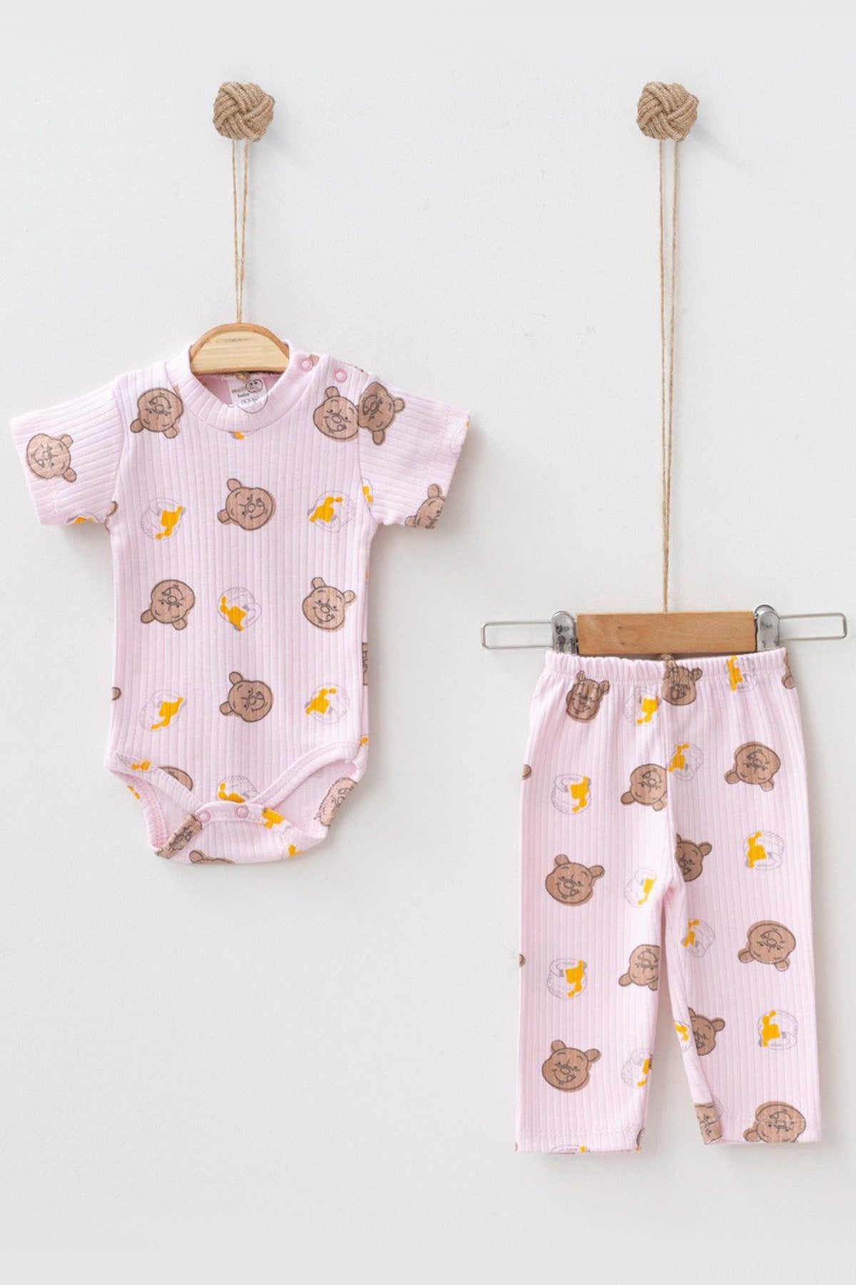 Ayıcık Desenli Çıt Çıtlı 2'li Bebek Takım