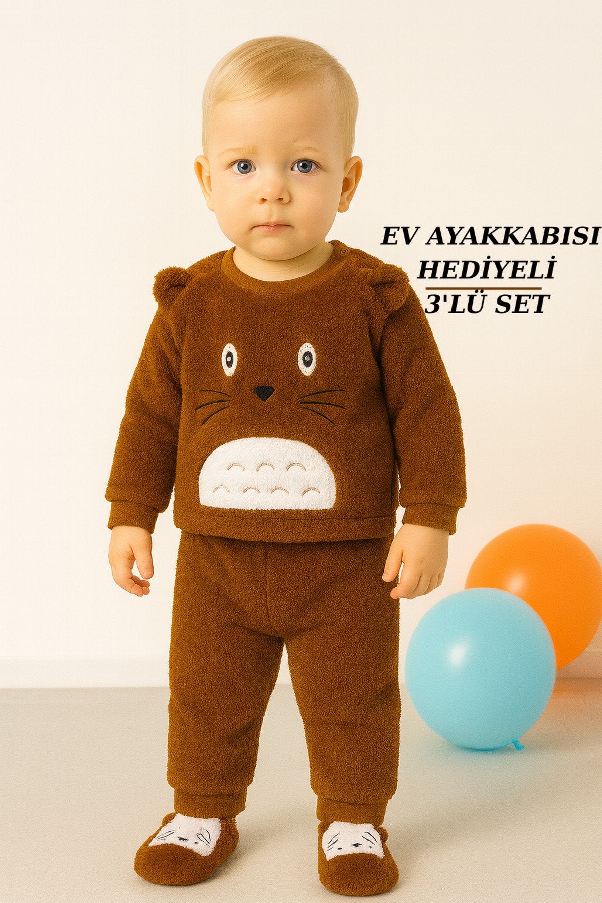 Panda Nakışlı Welsoft Peluş 3'lü Bebek Takım