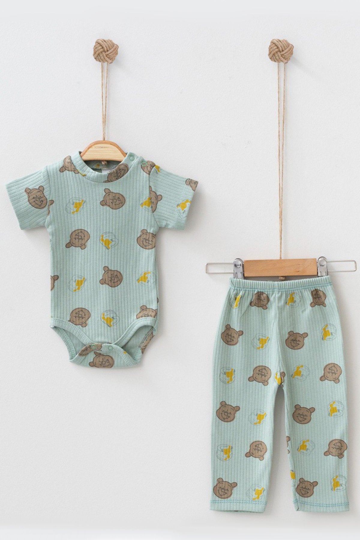 Ayıcık Desenli Çıt Çıtlı 2'li Bebek Takım